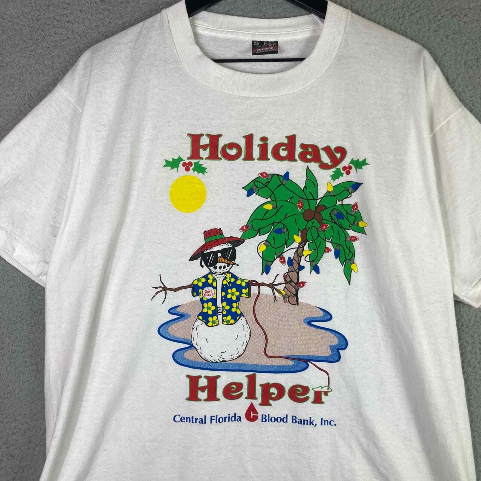 Vintage 90s Holiday Helper Blood Drive T Shirt XL Fruit Of The Loom Christmas - Thumbnail 9