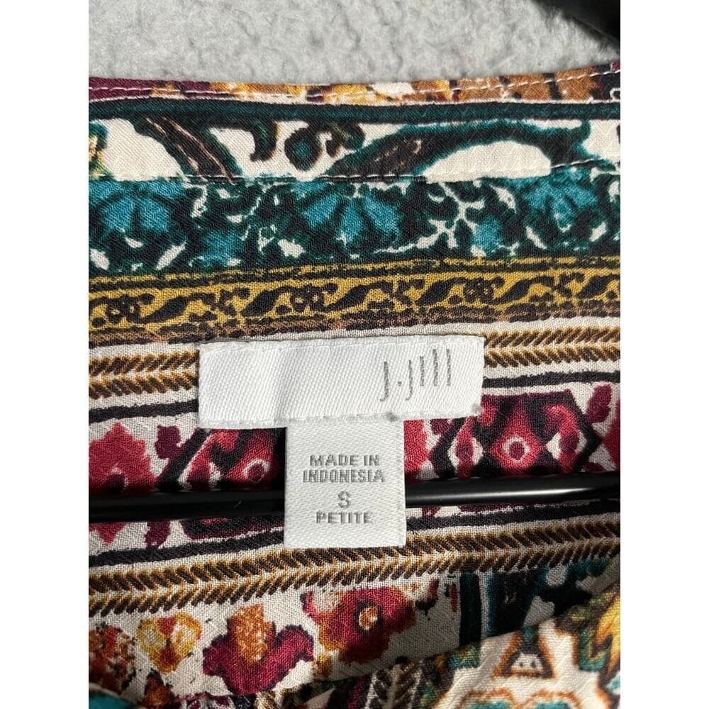 Patchwork Boho Rayon Tunic Blouse Petite Small Long Sleeve Pullover Top J.Jill - Thumbnail 6