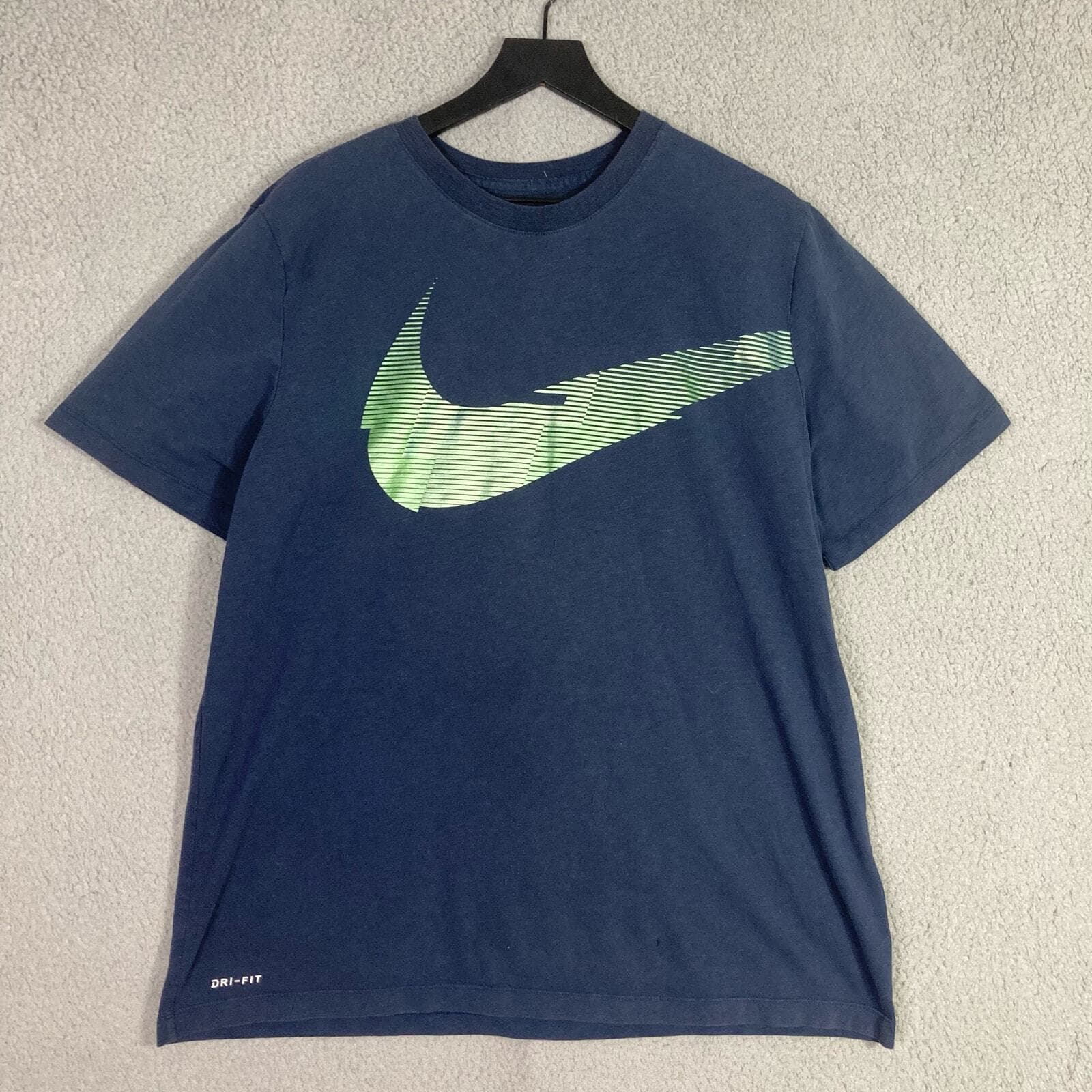 Nike Dri-Fit Mens XL Blue T Shirt Neon Green Gradient Swoosh Athletic Gym Tee - Thumbnail 4