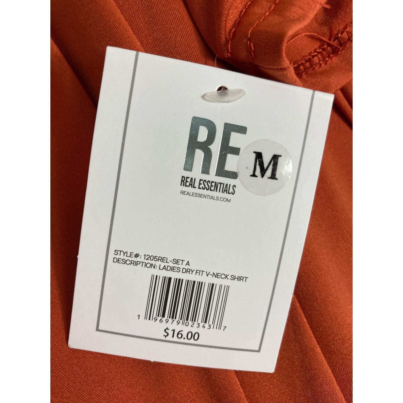 Real Essentials Womens Medium Orange V Neck Athletic Workout Gym Active Tee - Thumbnail 6