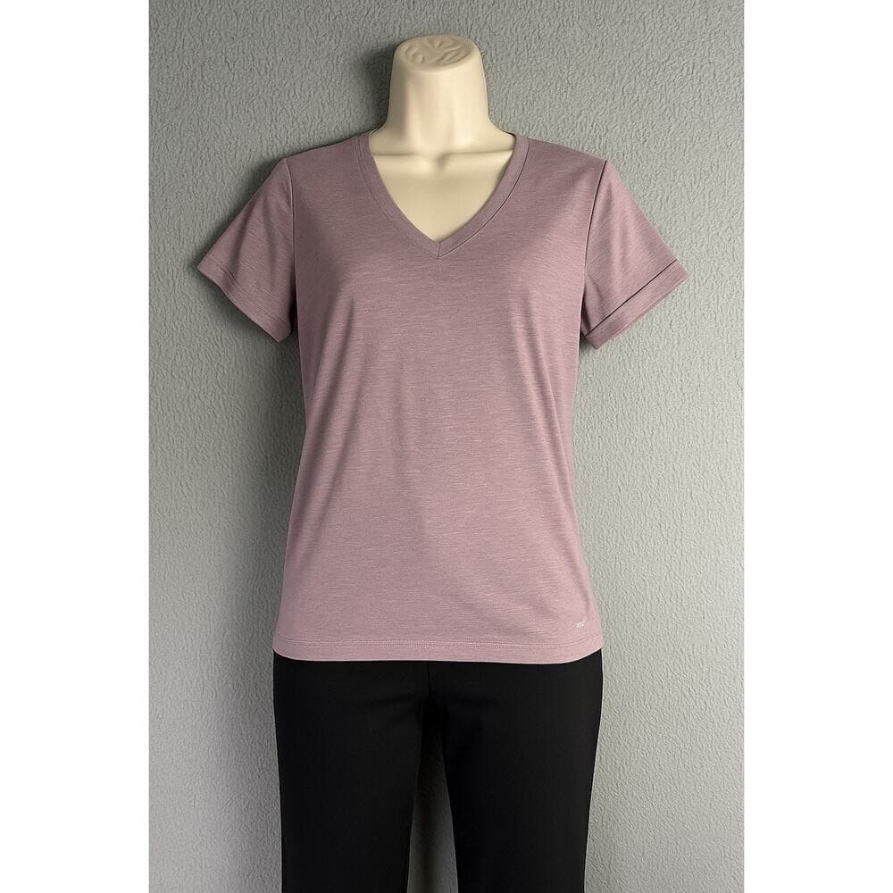 Pink V-Neck Lightweight Performance Tee Short Sleeve Polyester Shirt Women S - Thumbnail 2