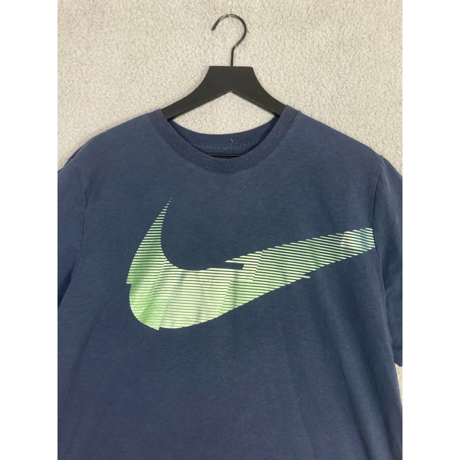Nike Dri-Fit Mens XL Blue T Shirt Neon Green Gradient Swoosh Athletic Gym Tee - Thumbnail 3