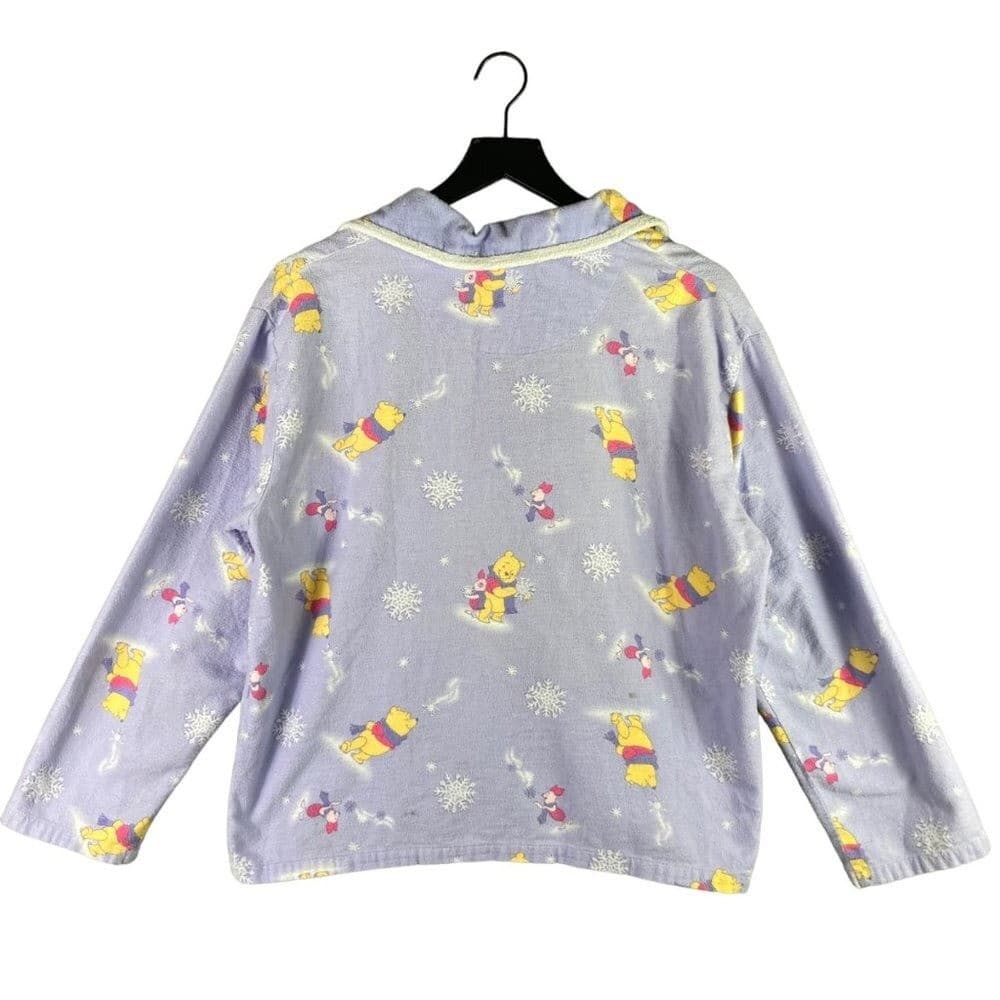 Disney Winnie Pooh Pajama Top Womens Medium Flannel Button Sleep Shirt Cute - Thumbnail 3