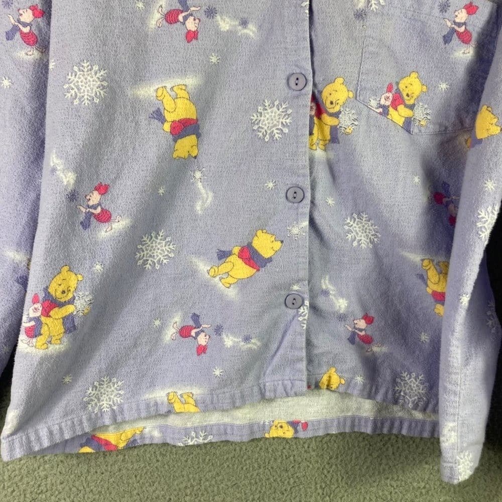 Disney Winnie Pooh Pajama Top Womens Medium Flannel Button Sleep Shirt Cute - Thumbnail 11