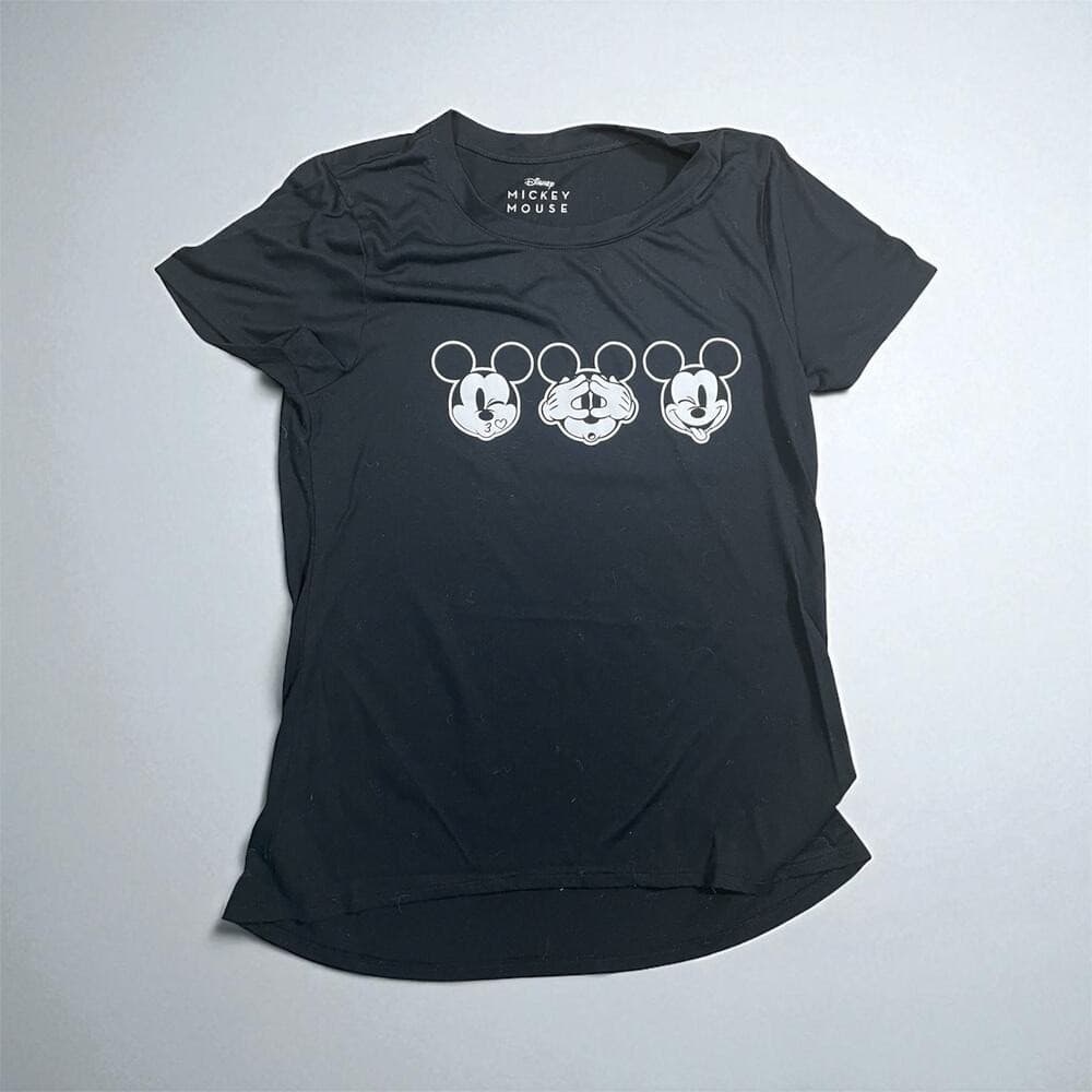 Disney Mickey Mouse Womens L Black T Shirt Silver Graphic Tee - Thumbnail 2