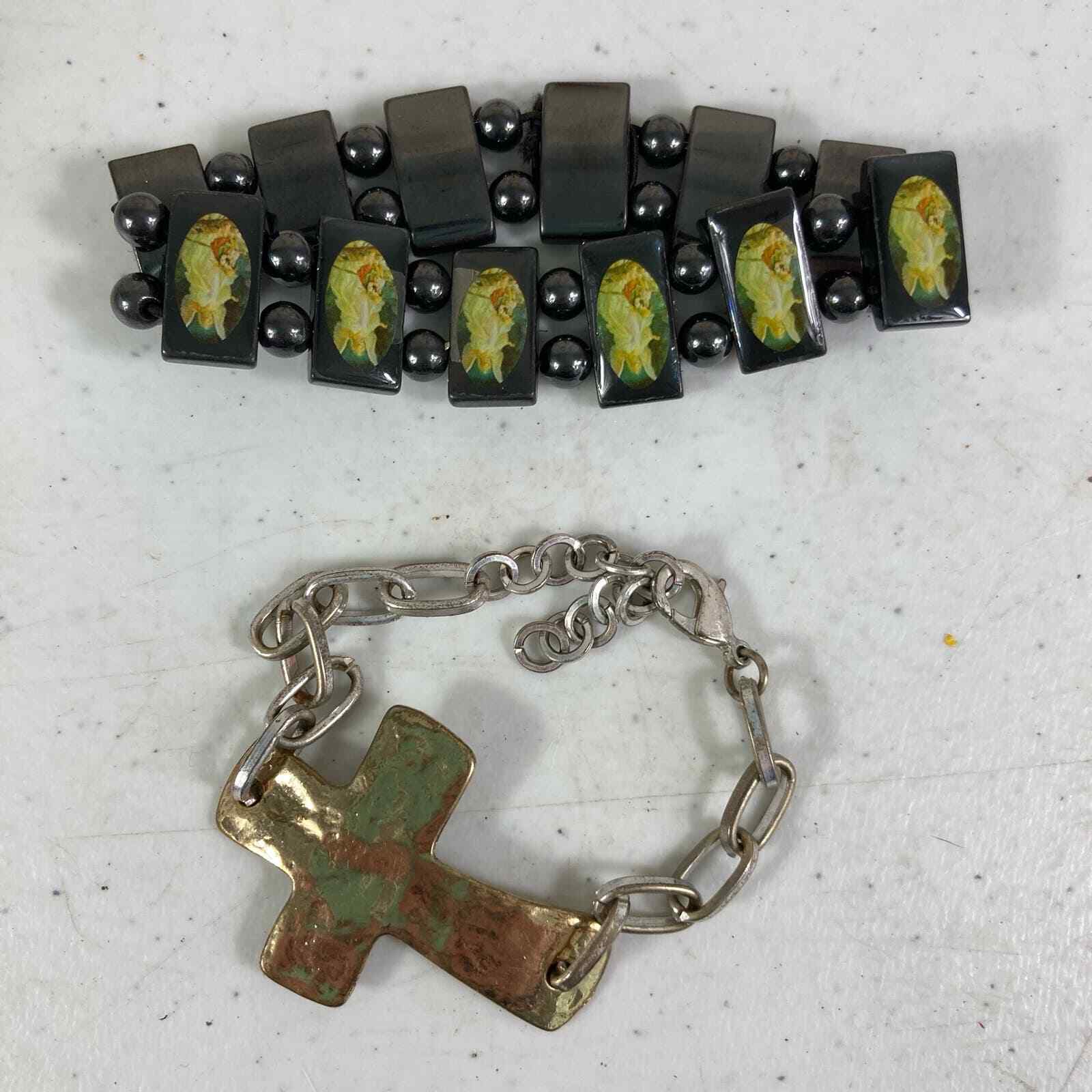 Metal Cross Bracelet and Magnetic Guardian Angel Bracelet Lot Religious Fashion - Thumbnail 4