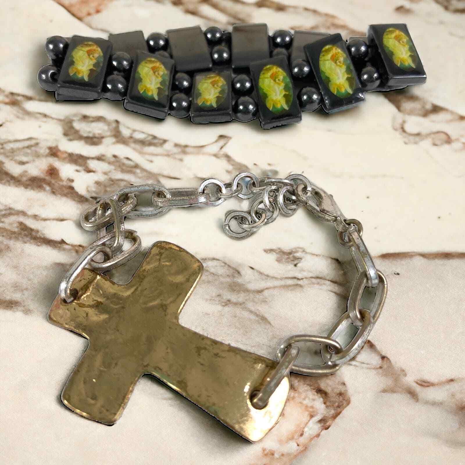Metal Cross Bracelet and Magnetic Guardian Angel Bracelet Lot Religious Fashion