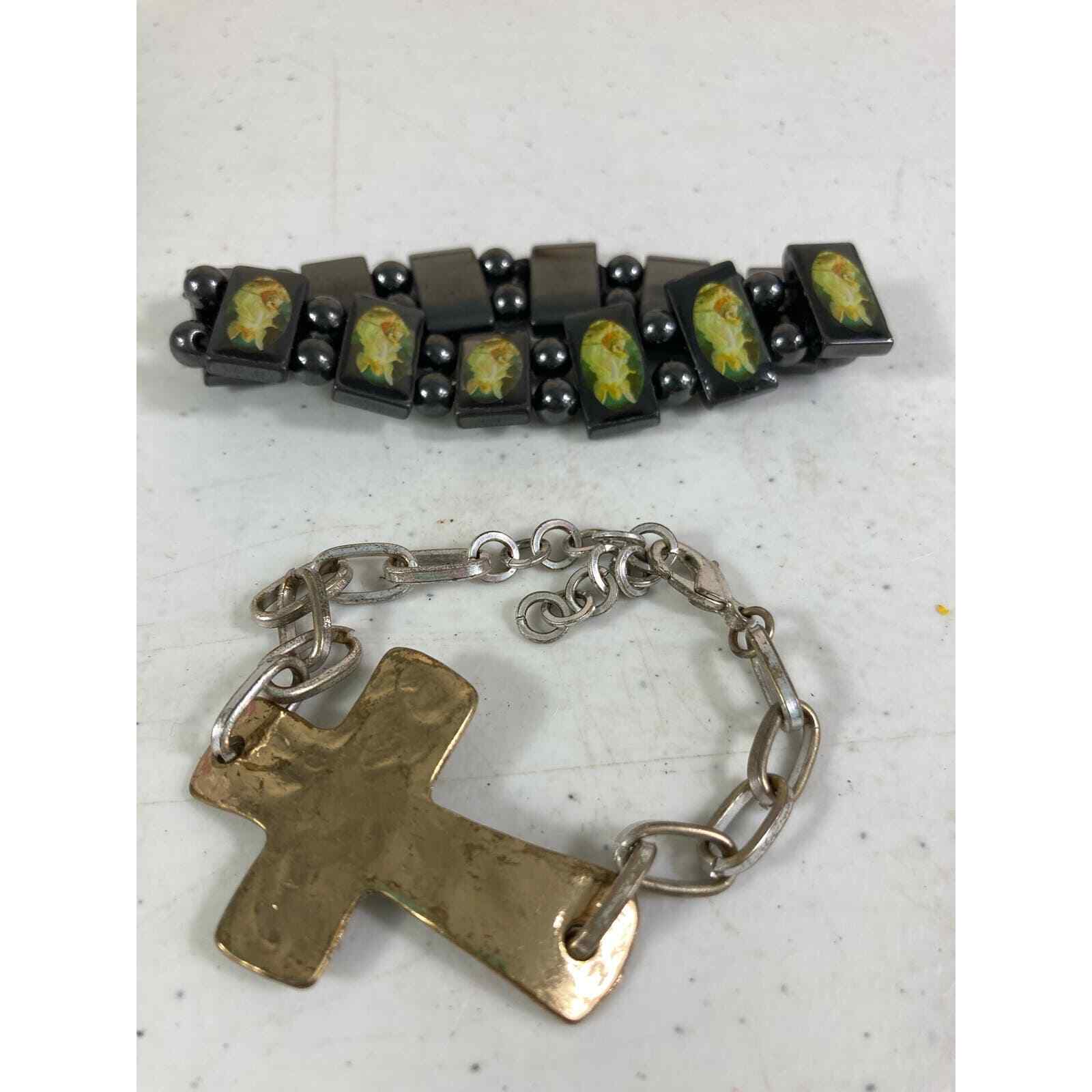 Metal Cross Bracelet and Magnetic Guardian Angel Bracelet Lot Religious Fashion - Thumbnail 5