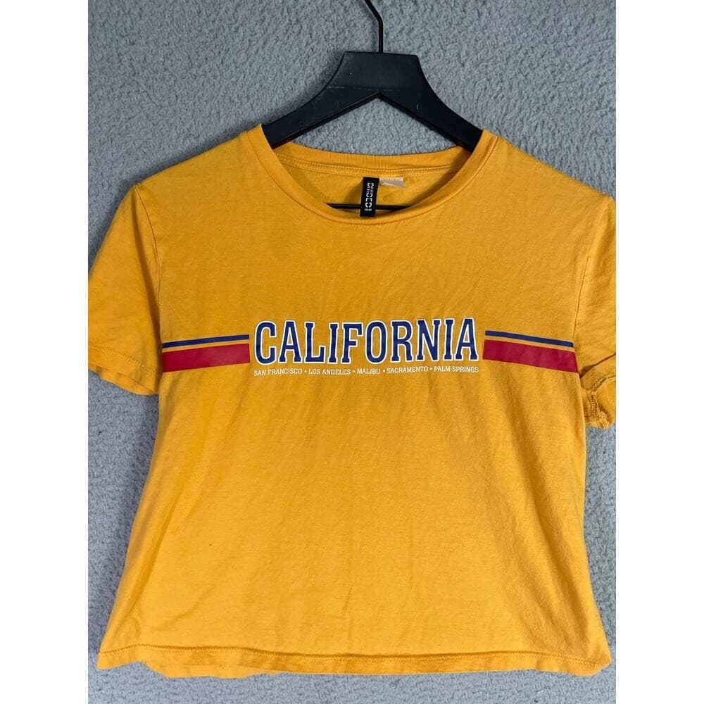 HM Divided California Yellow Crop Top Tee Womens Size M Medium Summer Casual - Thumbnail 4