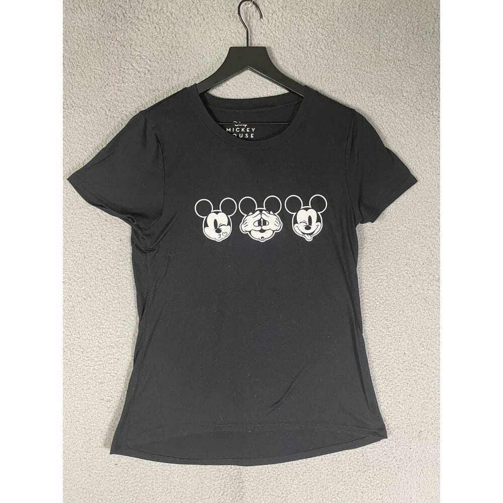 Disney Mickey Mouse Womens L Black T Shirt Silver Graphic Tee - Thumbnail 3