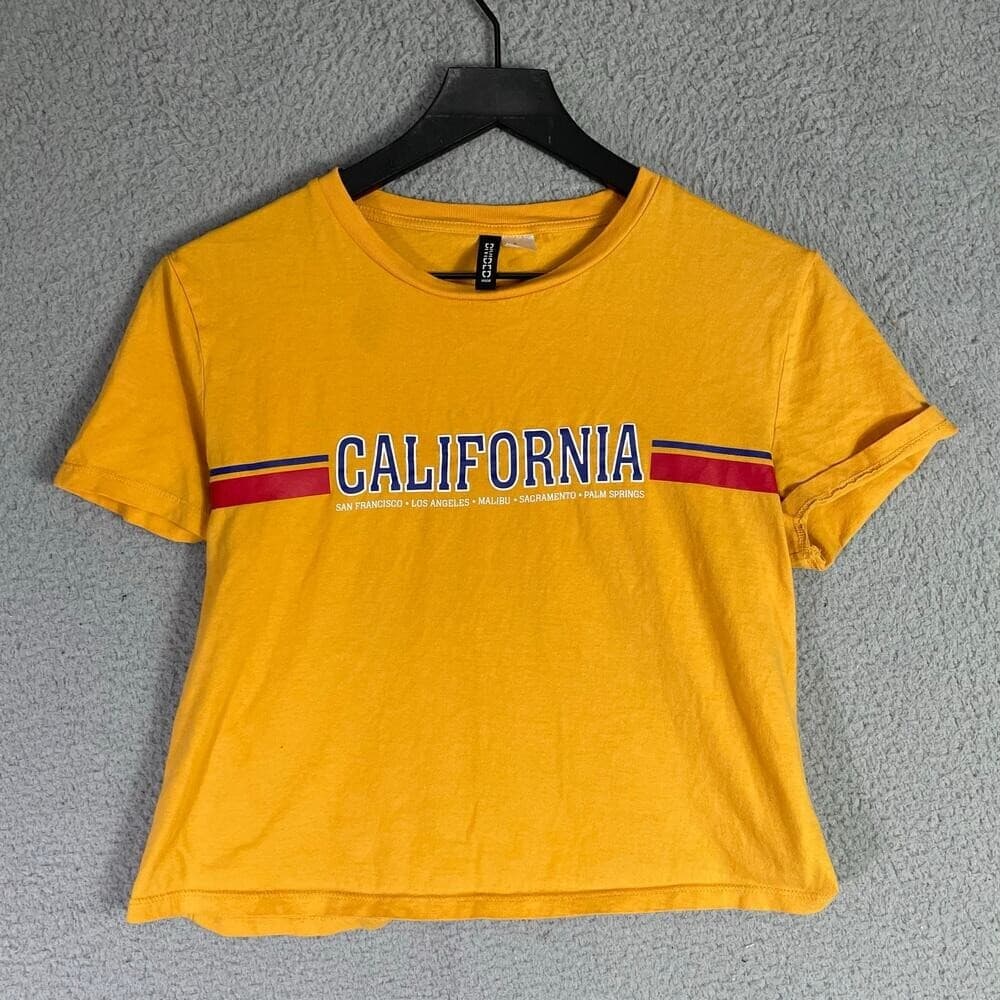 HM Divided California Yellow Crop Top Tee Womens Size M Medium Summer Casual - Thumbnail 7