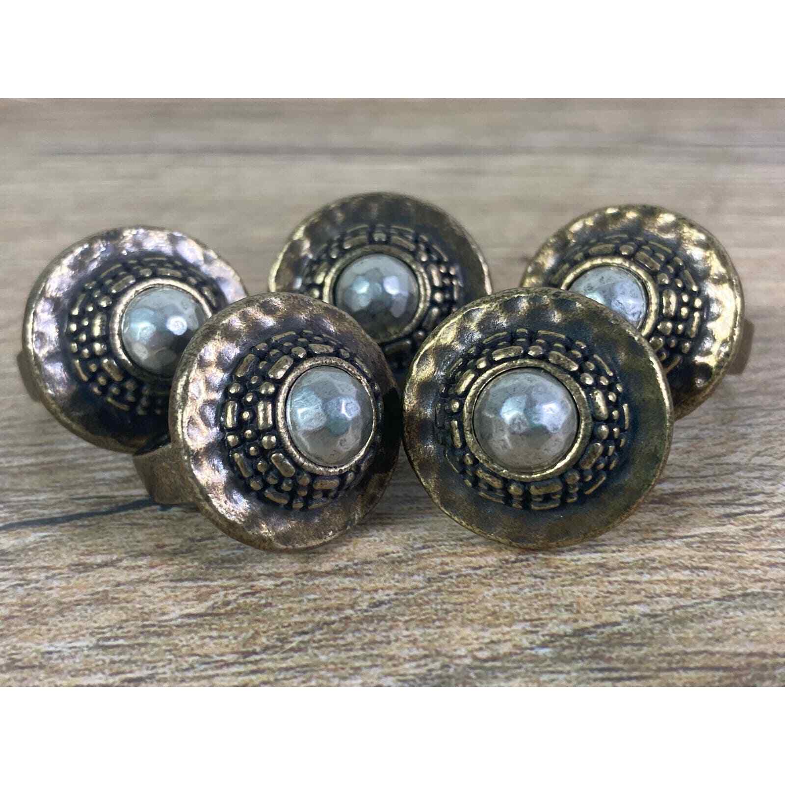Stacking Ring Set 5 Boho Mixed Metal Statement Rings Womens Fashion Jewelry - Thumbnail 2