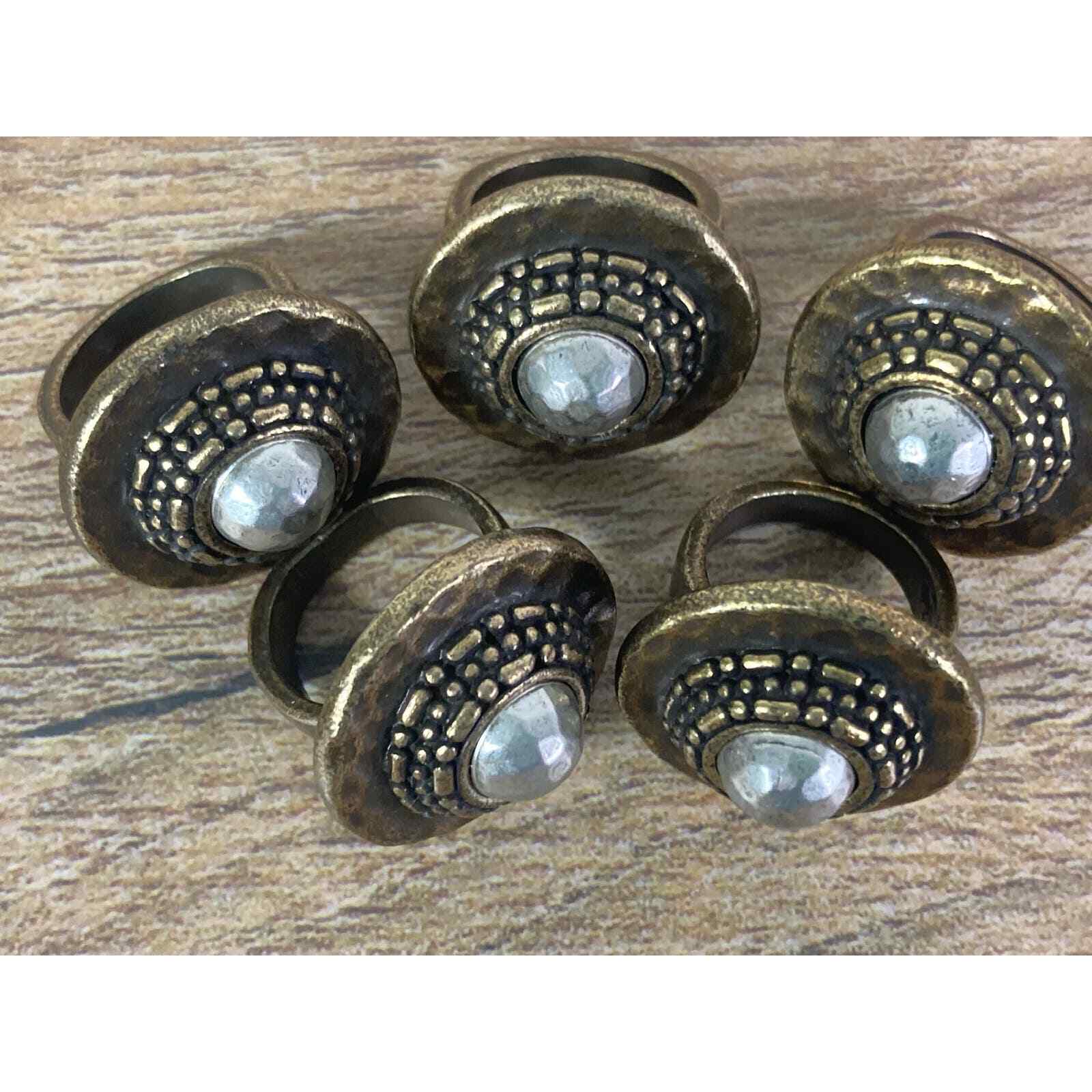 Stacking Ring Set 5 Boho Mixed Metal Statement Rings Womens Fashion Jewelry - Thumbnail 4