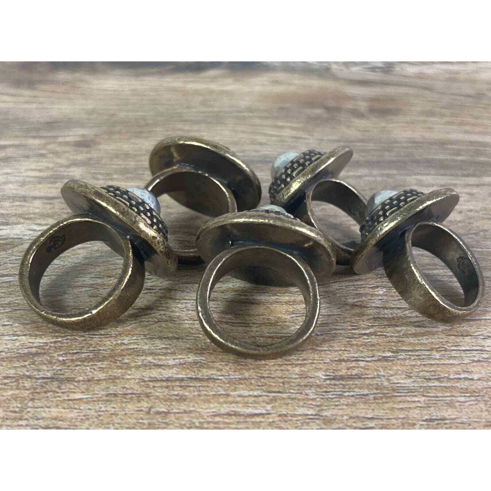 Stacking Ring Set 5 Boho Mixed Metal Statement Rings Womens Fashion Jewelry - Thumbnail 5