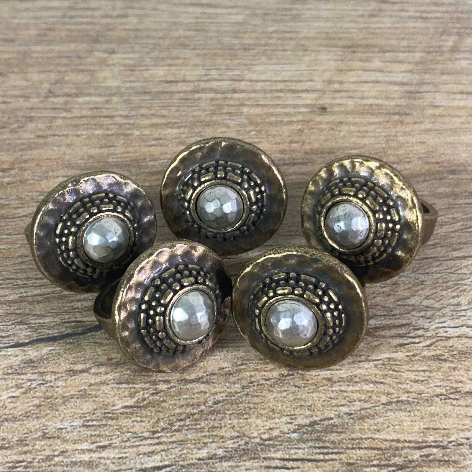 Stacking Ring Set 5 Boho Mixed Metal Statement Rings Womens Fashion Jewelry - Thumbnail 9
