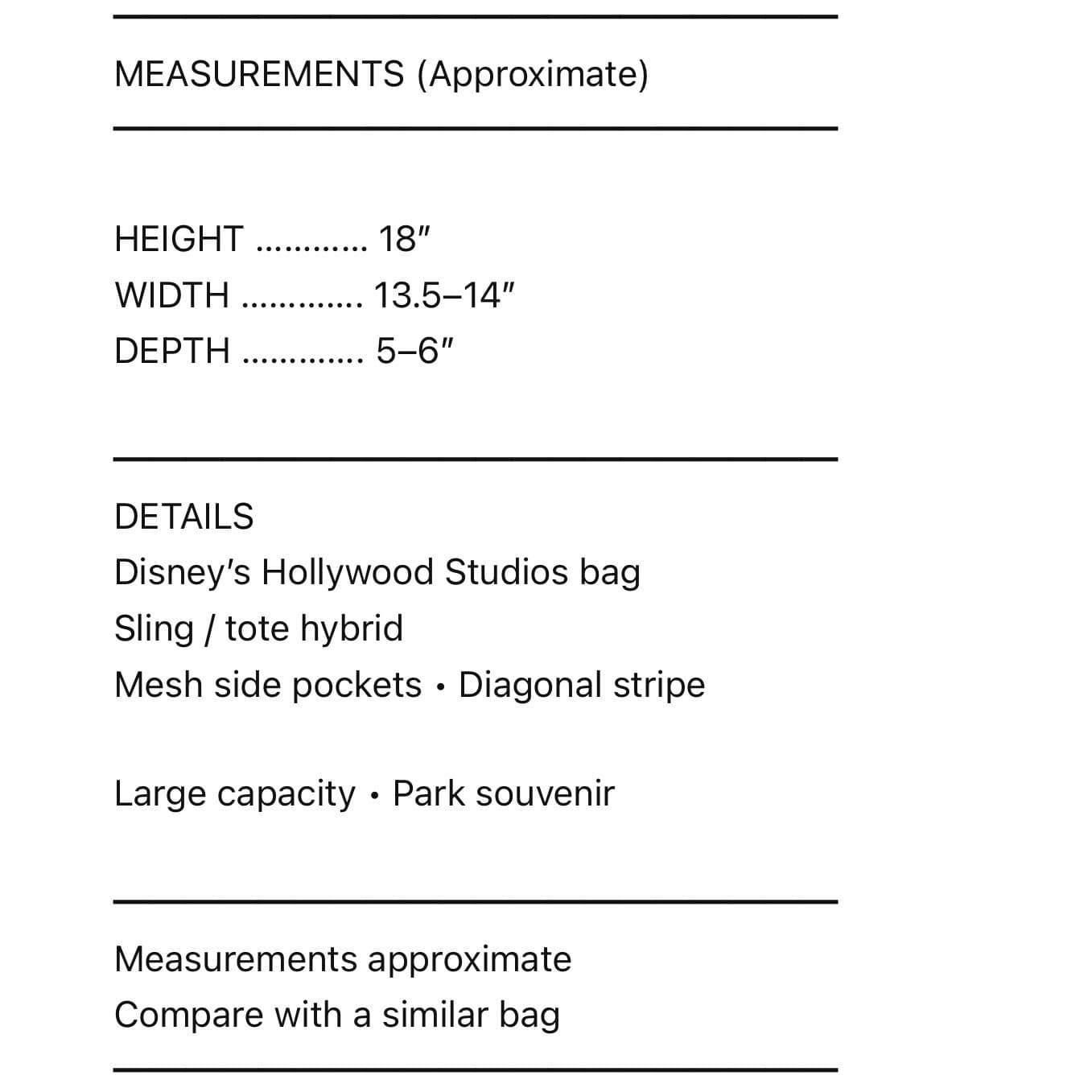 Disney Hollywood Studios Sling Tote Bag Black Gold Mesh Pockets Park Souvenir - Thumbnail 2