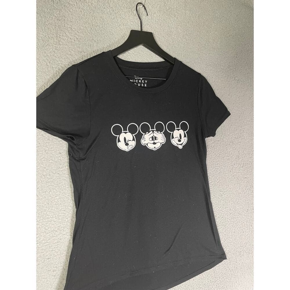 Disney Mickey Mouse Womens L Black T Shirt Silver Graphic Tee - Thumbnail 7