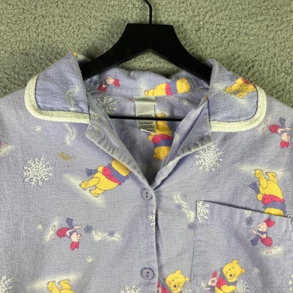 Disney Winnie Pooh Pajama Top Womens Medium Flannel Button Sleep Shirt Cute - Thumbnail 7