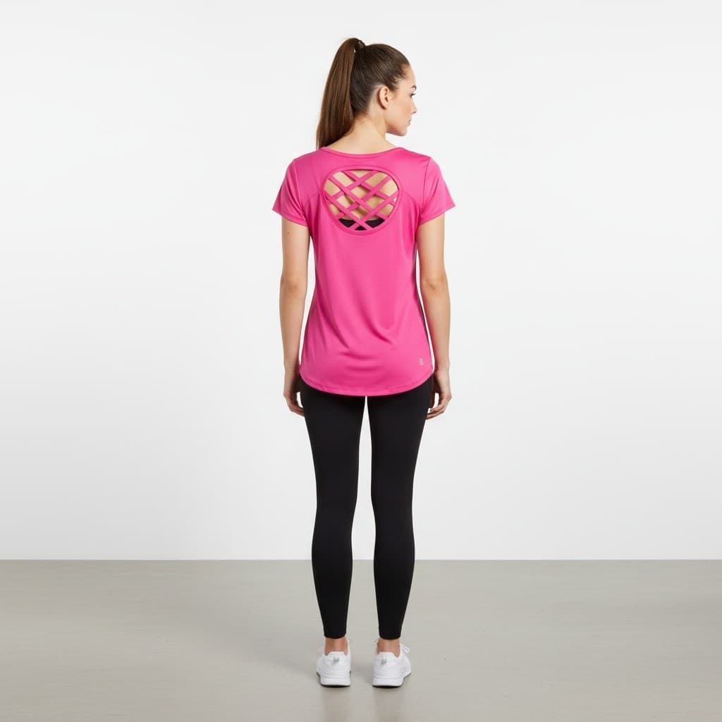Daisy Fuentes Fit Womens M Pink Athletic Top Criss Cross Back Yoga Workout Shirt