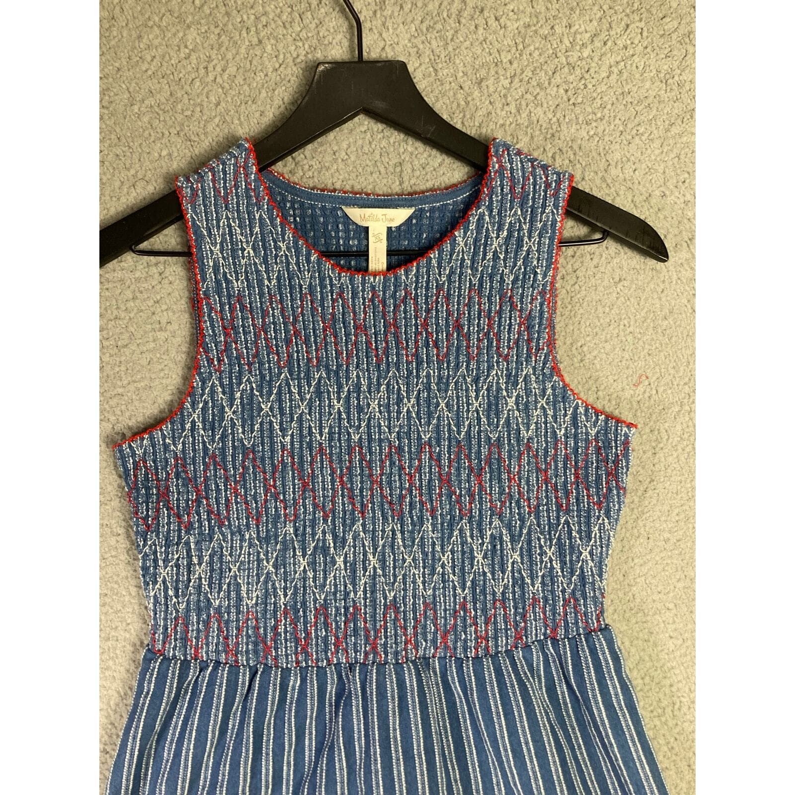 Matilda Jane Women's XS Blue Striped Smocked Tank Top Sleeveless Summer Blouse - Thumbnail 2