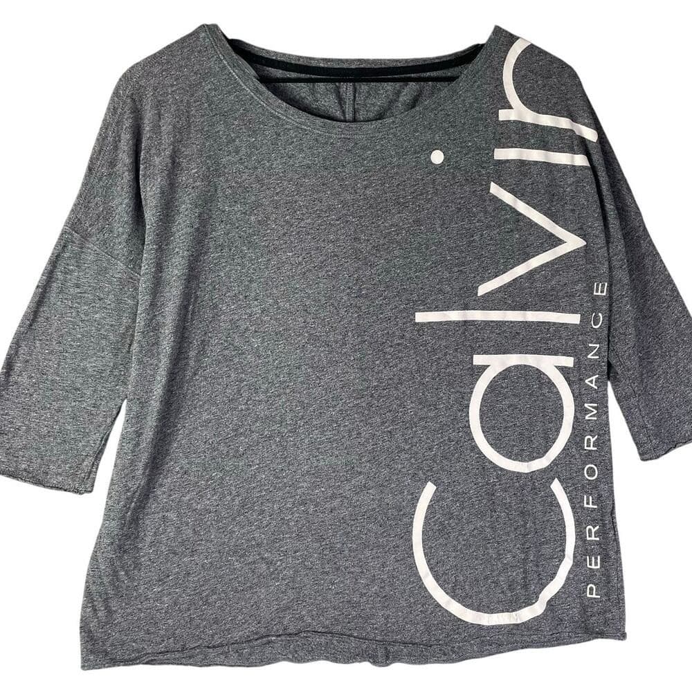 Calvin Klein Performance Womens M Gray Heathered Dolman 3/4 Sleeve Athletic Top - Thumbnail 2
