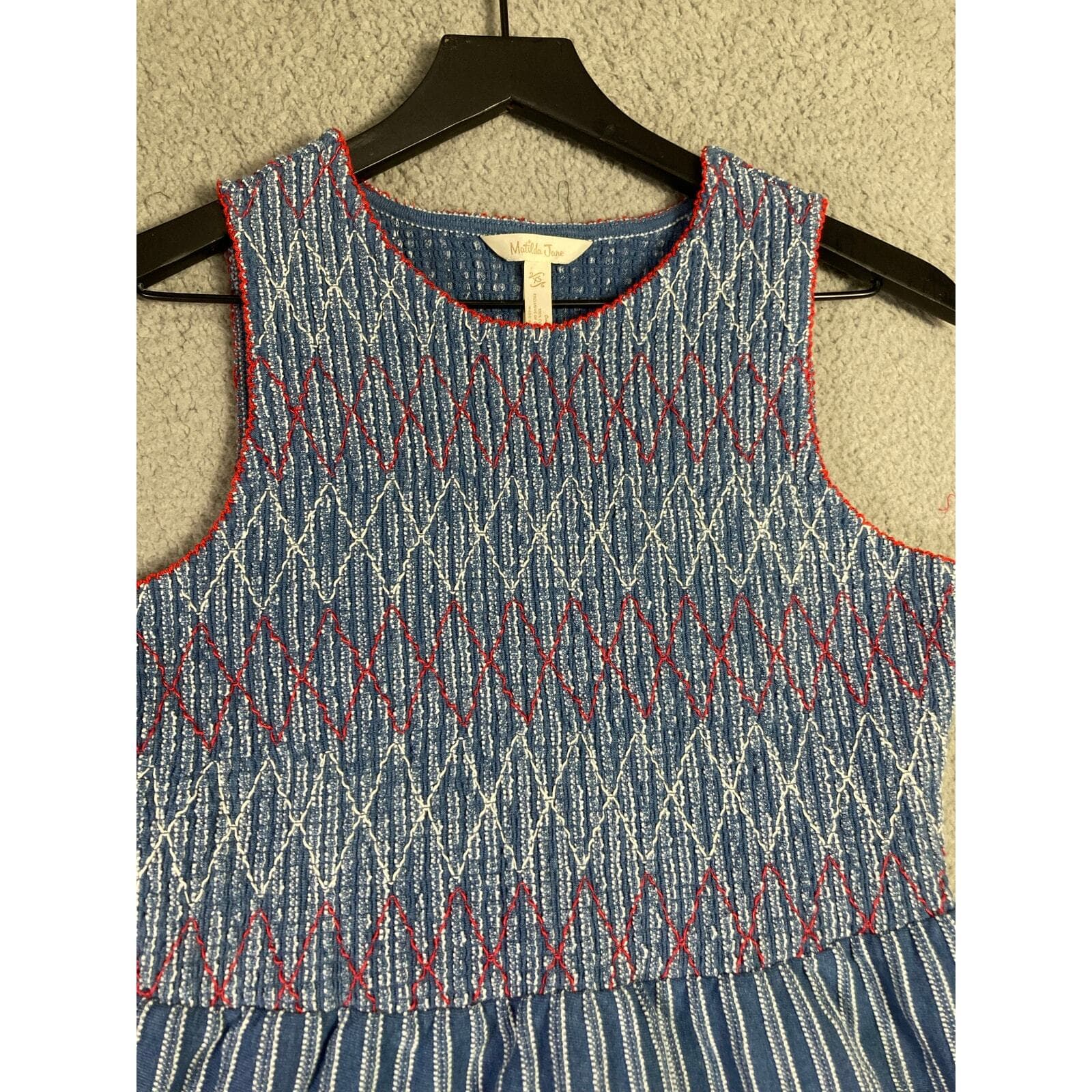 Matilda Jane Women's XS Blue Striped Smocked Tank Top Sleeveless Summer Blouse - Thumbnail 4