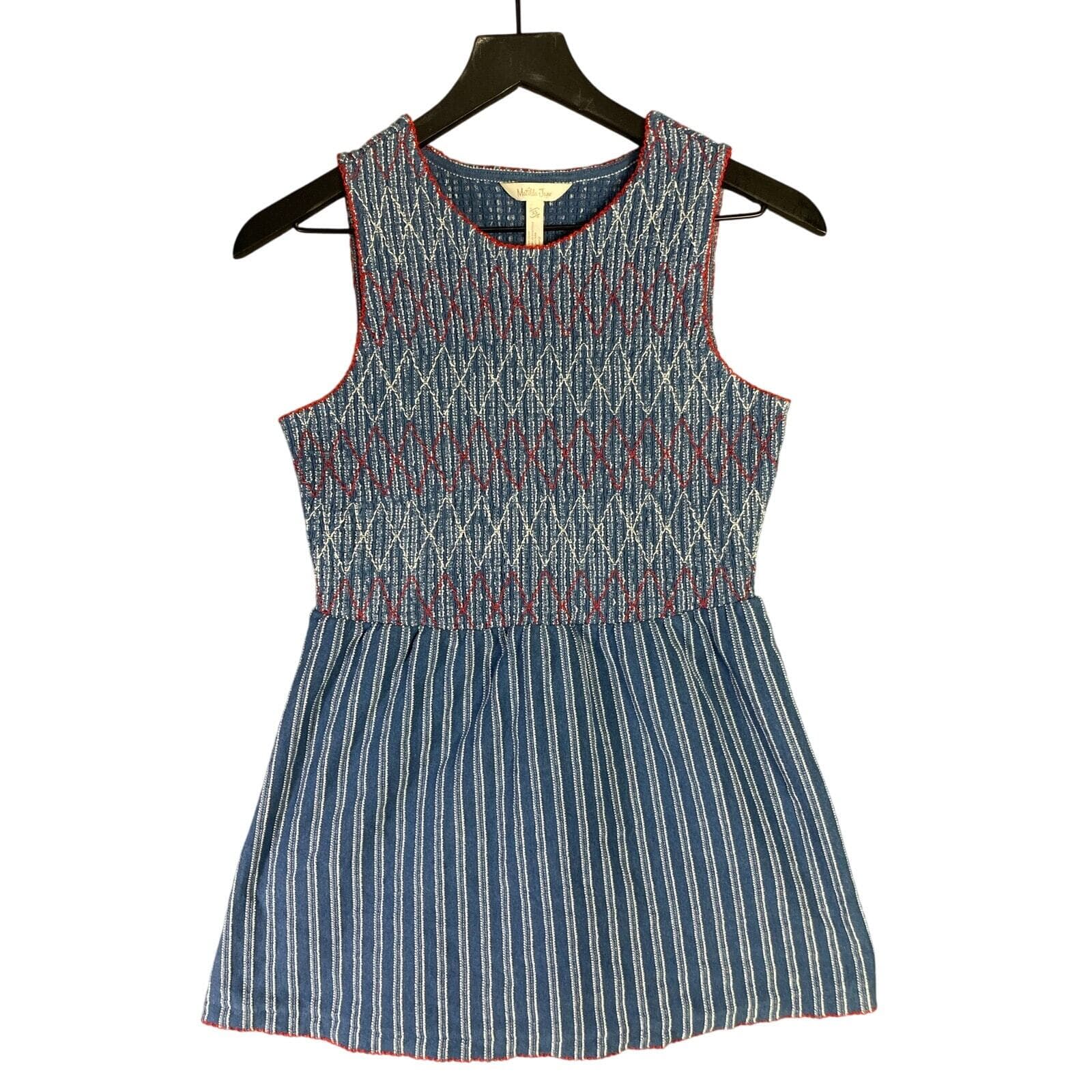 Matilda Jane Women's XS Blue Striped Smocked Tank Top Sleeveless Summer Blouse