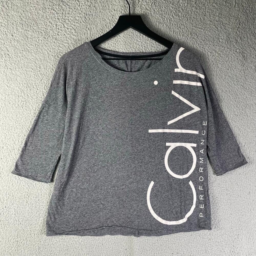 Calvin Klein Performance Womens M Gray Heathered Dolman 3/4 Sleeve Athletic Top - Thumbnail 6