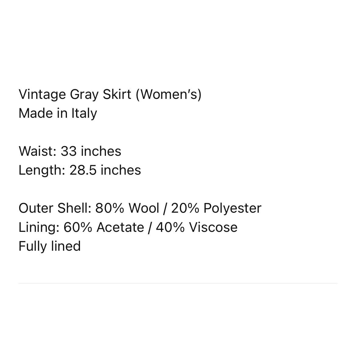 Vintage Wool Blend Midi Skirt Womens 33 Waist Dark Gray Made in Italy High Rise - Thumbnail 3