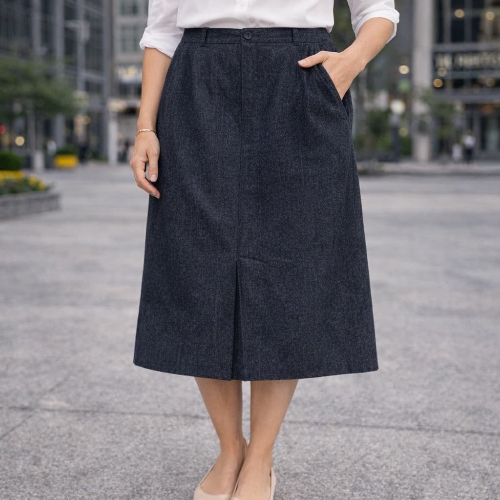 Vintage Wool Blend Midi Skirt Womens 33 Waist Dark Gray Made in Italy High Rise