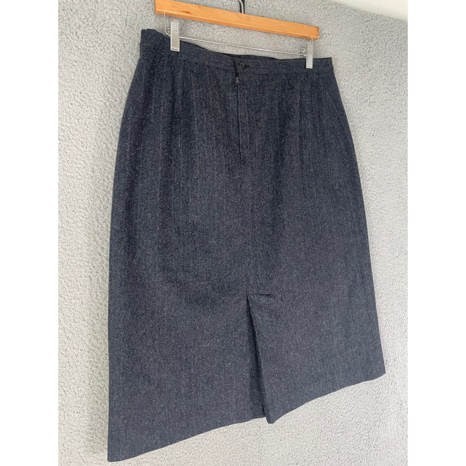 Vintage Wool Blend Midi Skirt Womens 33 Waist Dark Gray Made in Italy High Rise - Thumbnail 8