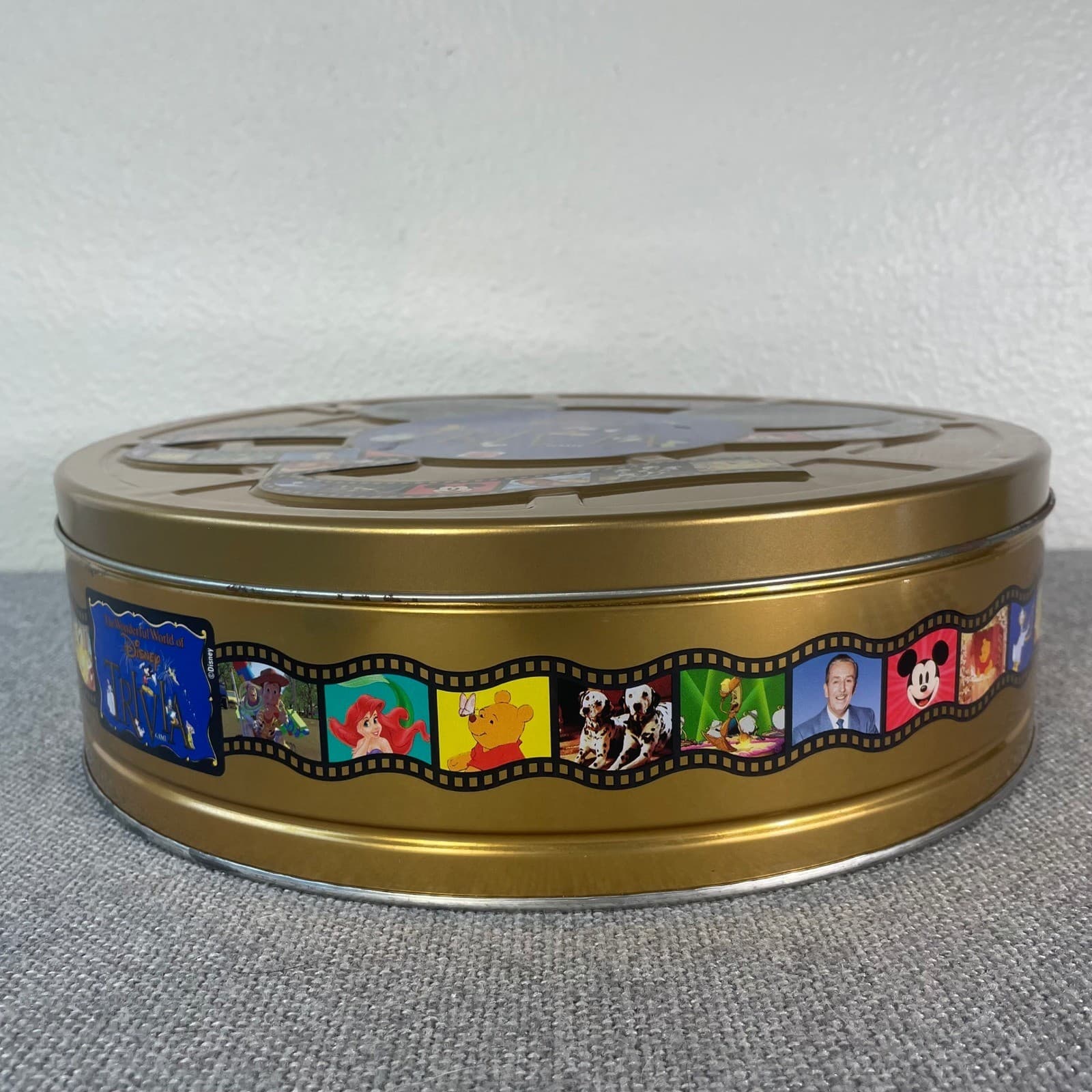 Wonderful World of Disney Trivia Game 1997 Mattel Gold Tin Mickey Movie Reel - Thumbnail 6