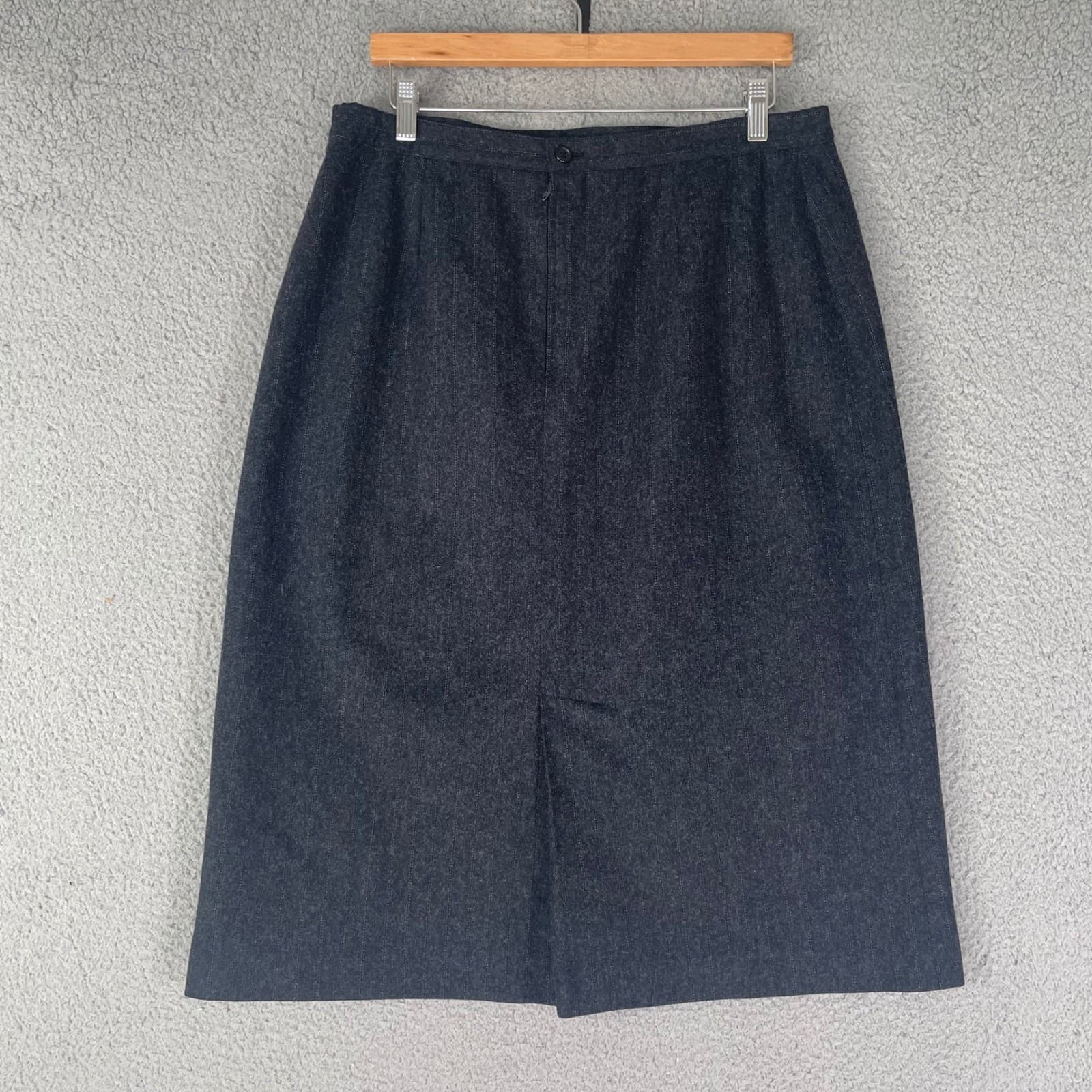Vintage Wool Blend Midi Skirt Womens 33 Waist Dark Gray Made in Italy High Rise - Thumbnail 5