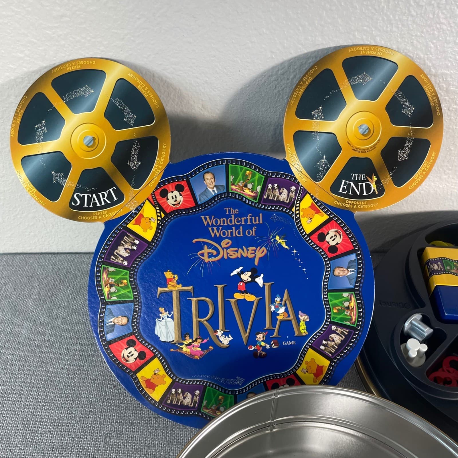 Wonderful World of Disney Trivia Game 1997 Mattel Gold Tin Mickey Movie Reel - Thumbnail 4