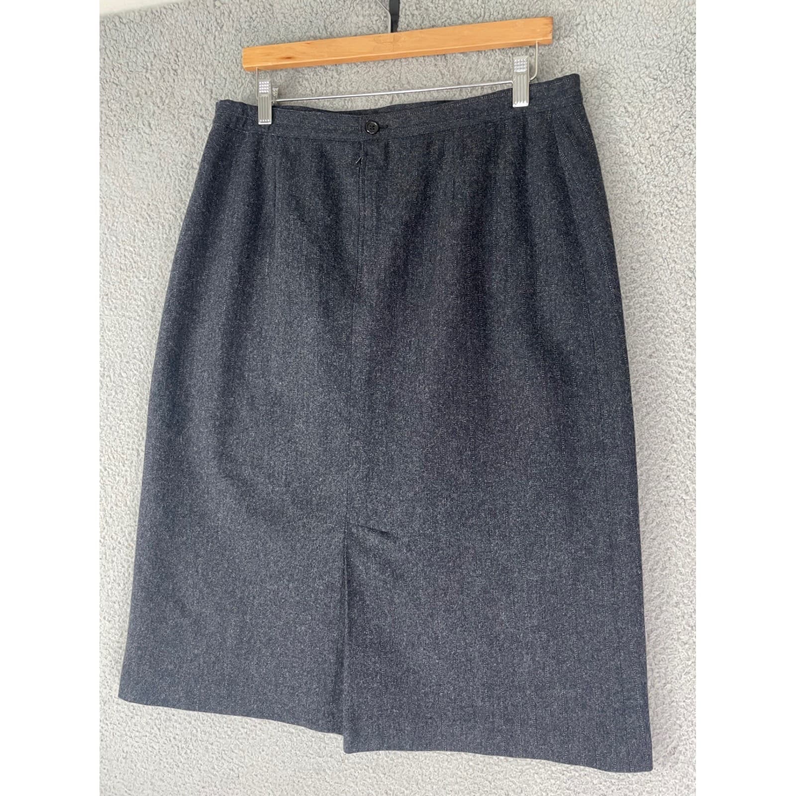 Vintage Wool Blend Midi Skirt Womens 33 Waist Dark Gray Made in Italy High Rise - Thumbnail 7