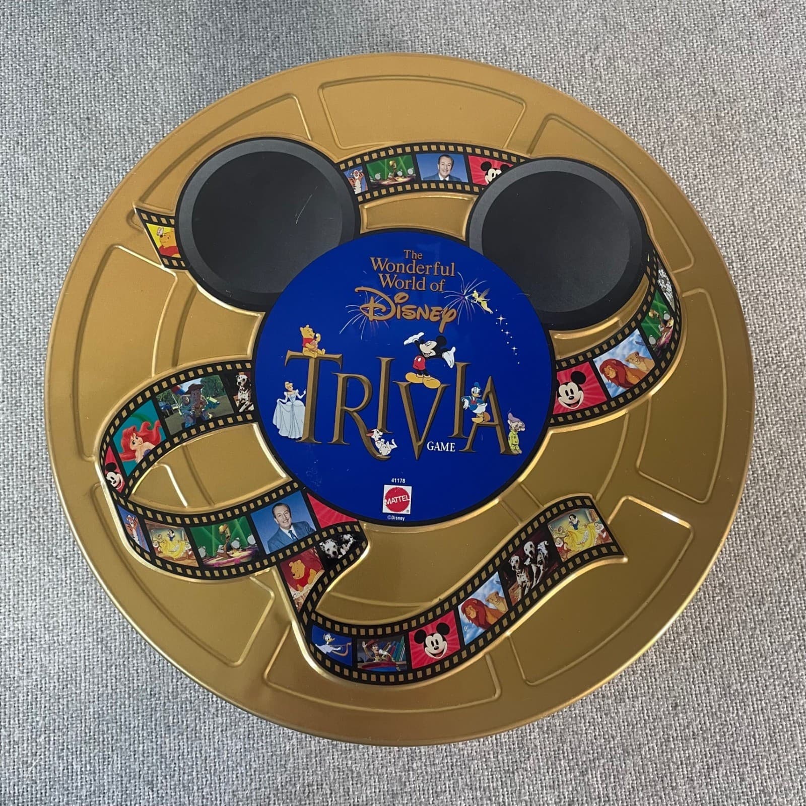 Wonderful World of Disney Trivia Game 1997 Mattel Gold Tin Mickey Movie Reel - Thumbnail 2