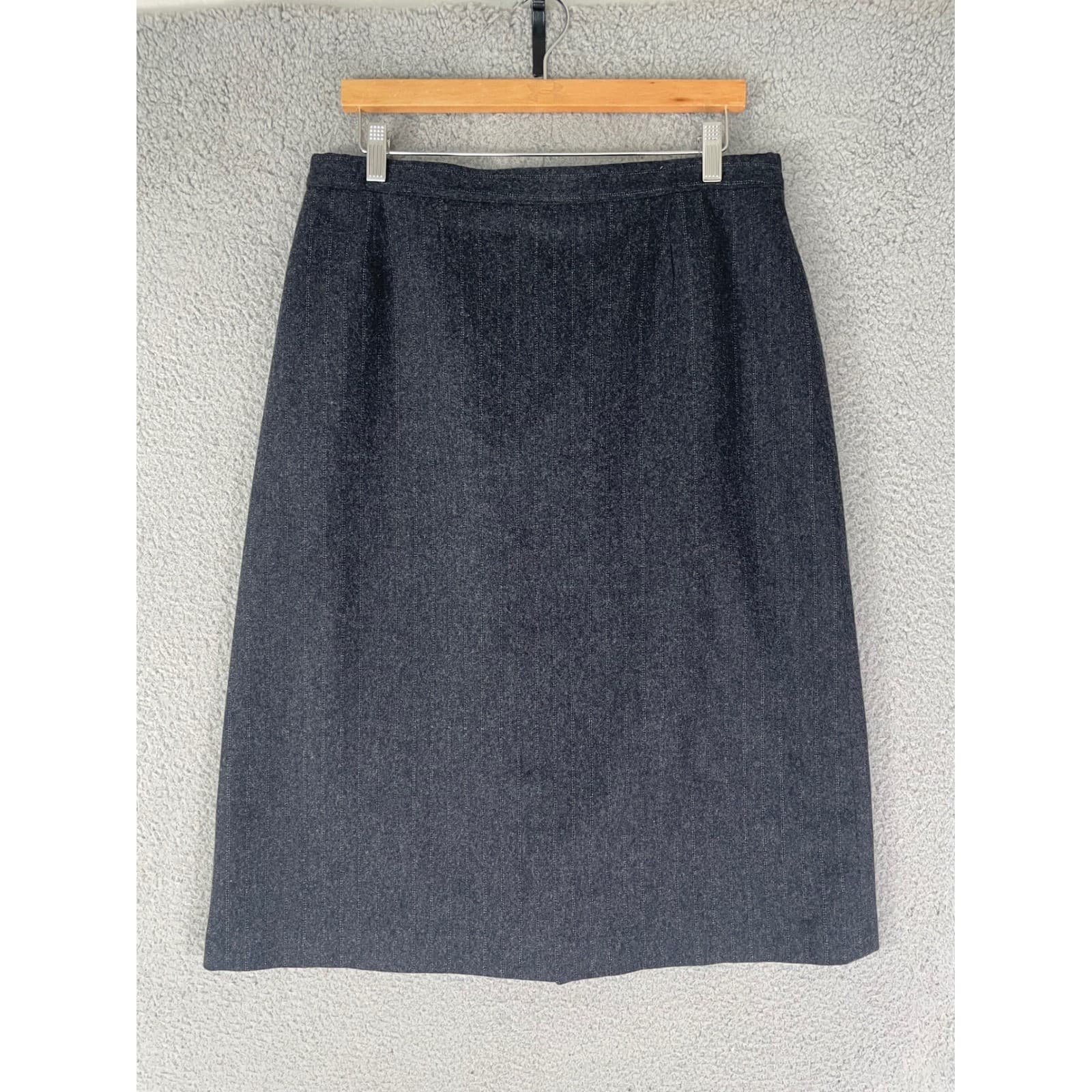 Vintage Wool Blend Midi Skirt Womens 33 Waist Dark Gray Made in Italy High Rise - Thumbnail 6