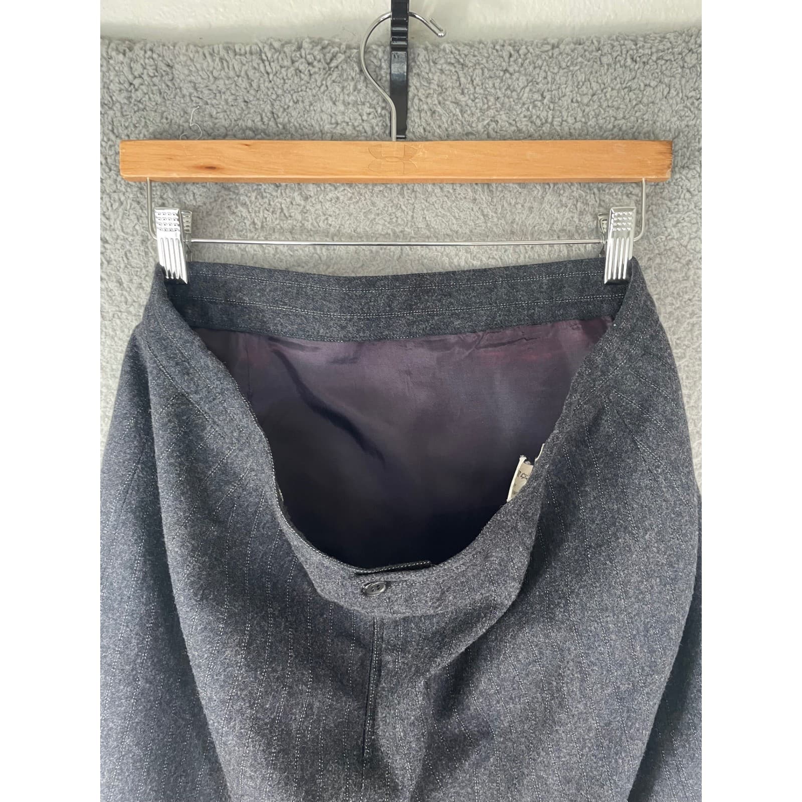 Vintage Wool Blend Midi Skirt Womens 33 Waist Dark Gray Made in Italy High Rise - Thumbnail 11