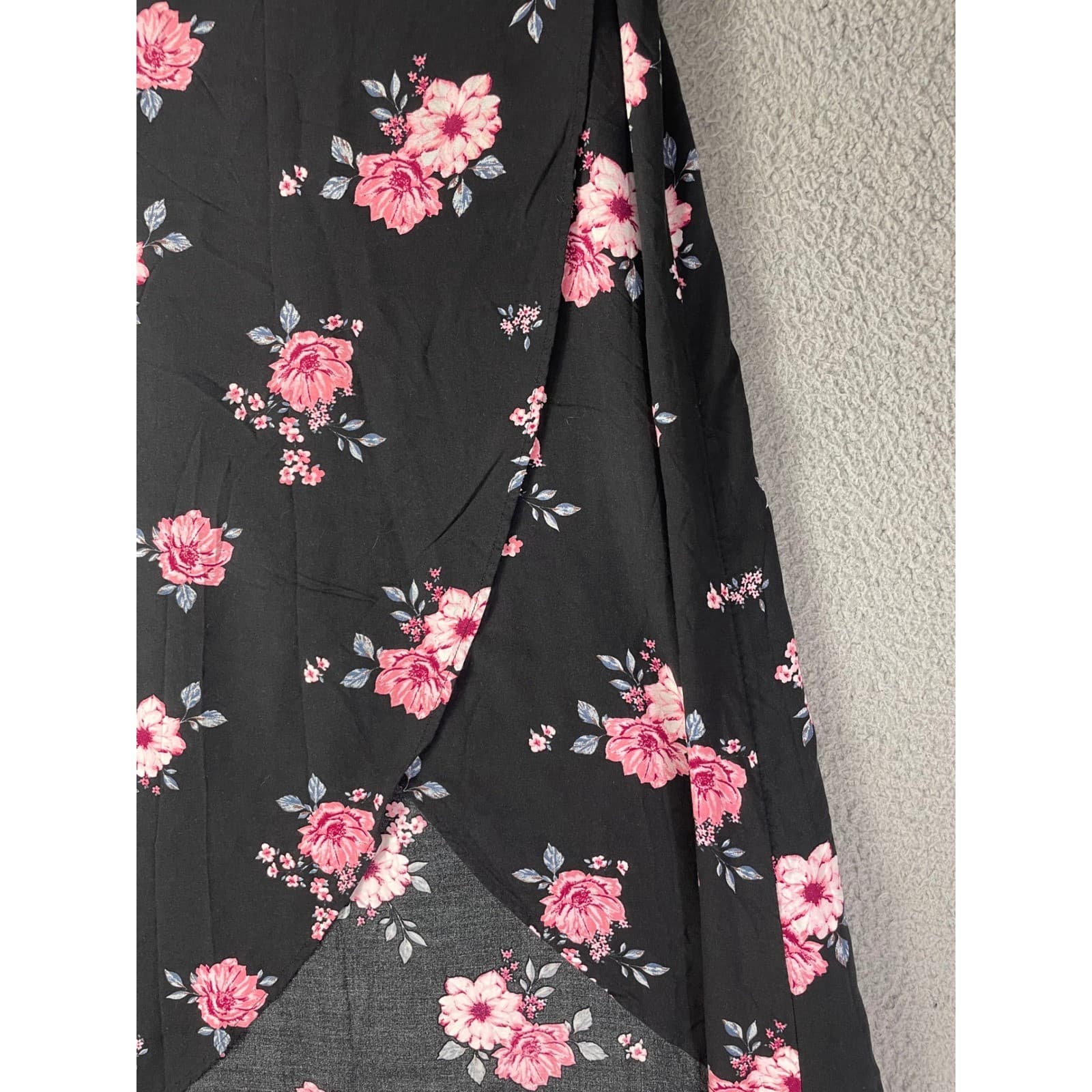 H&M Divided Floral Wrap Maxi Skirt Womens 16 Black Pink Boho High Low Ruffle - Thumbnail 7