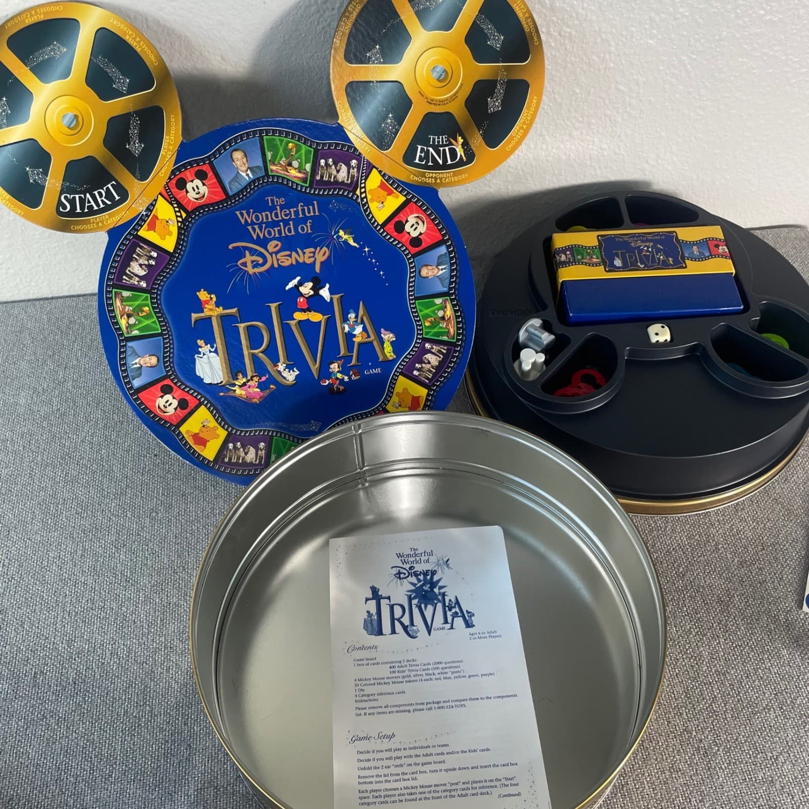 Wonderful World of Disney Trivia Game 1997 Mattel Gold Tin Mickey Movie Reel - Thumbnail 3