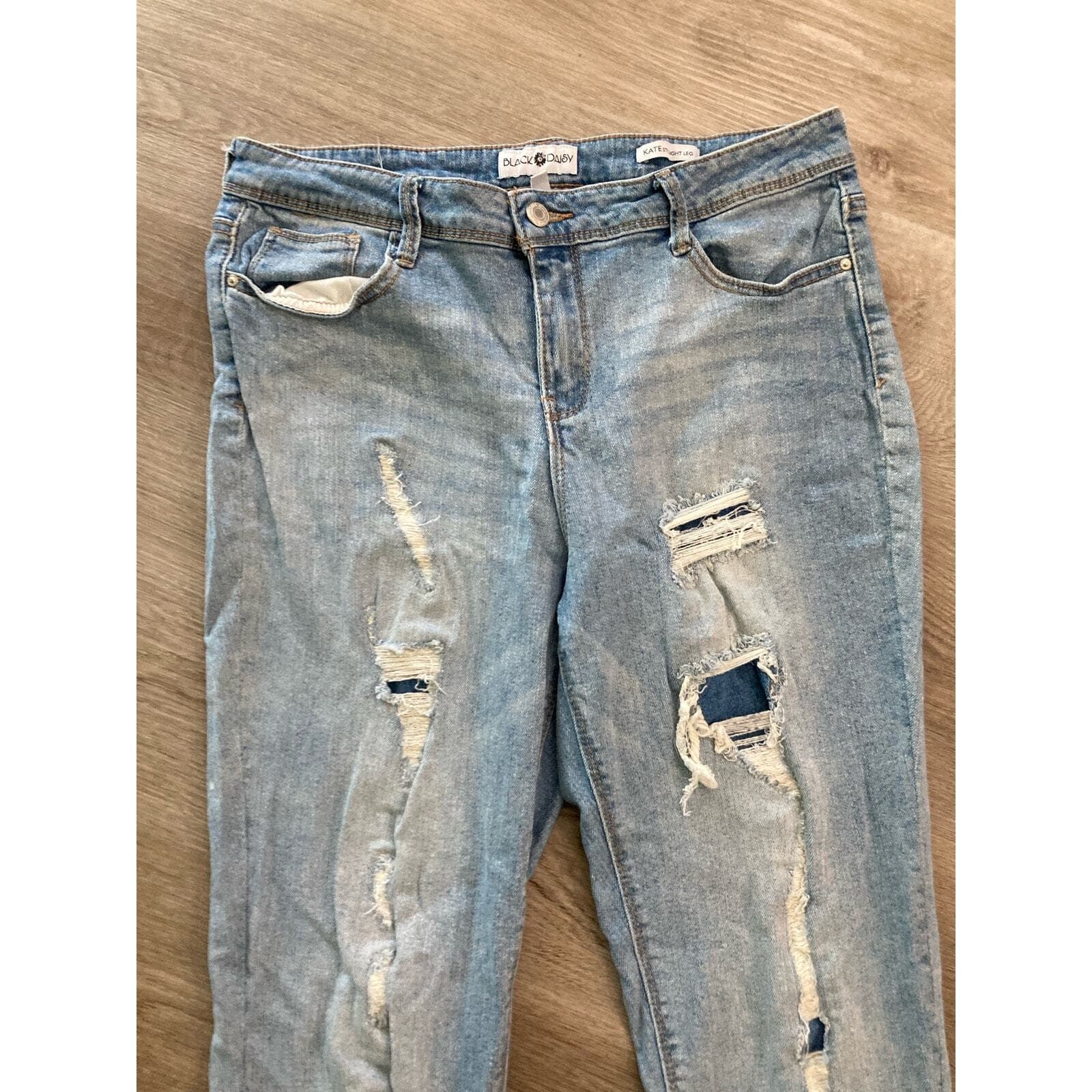 Women’s Daisy Kate Distressed Ripped Blue Jeans Size 13 Straight Leg Denim - Thumbnail 7