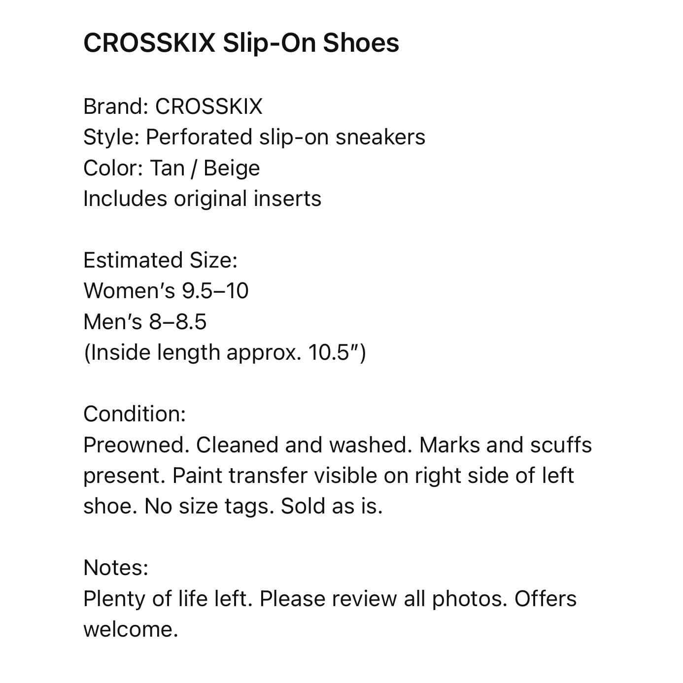Crosskix Mens 8.5 Beige Perforated EVA Water Shoes Slip On Bungee Sneakers - Thumbnail 2