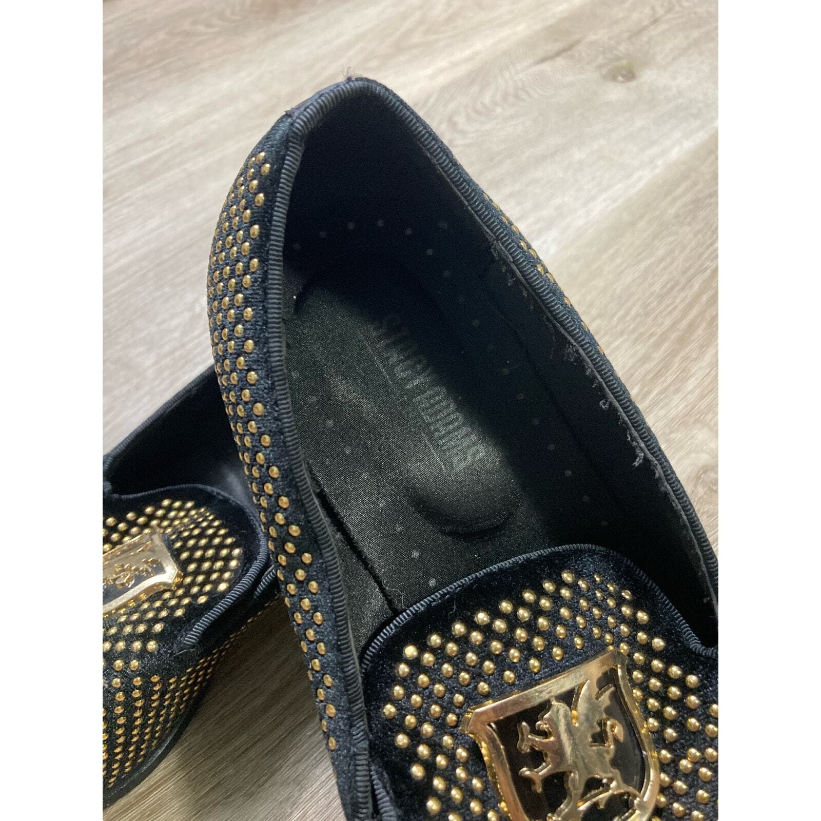 Stacy Adams Mens Swagger Studded Slip On Loafers Black Gold Dress Shoes Size 8.5 - Thumbnail 5
