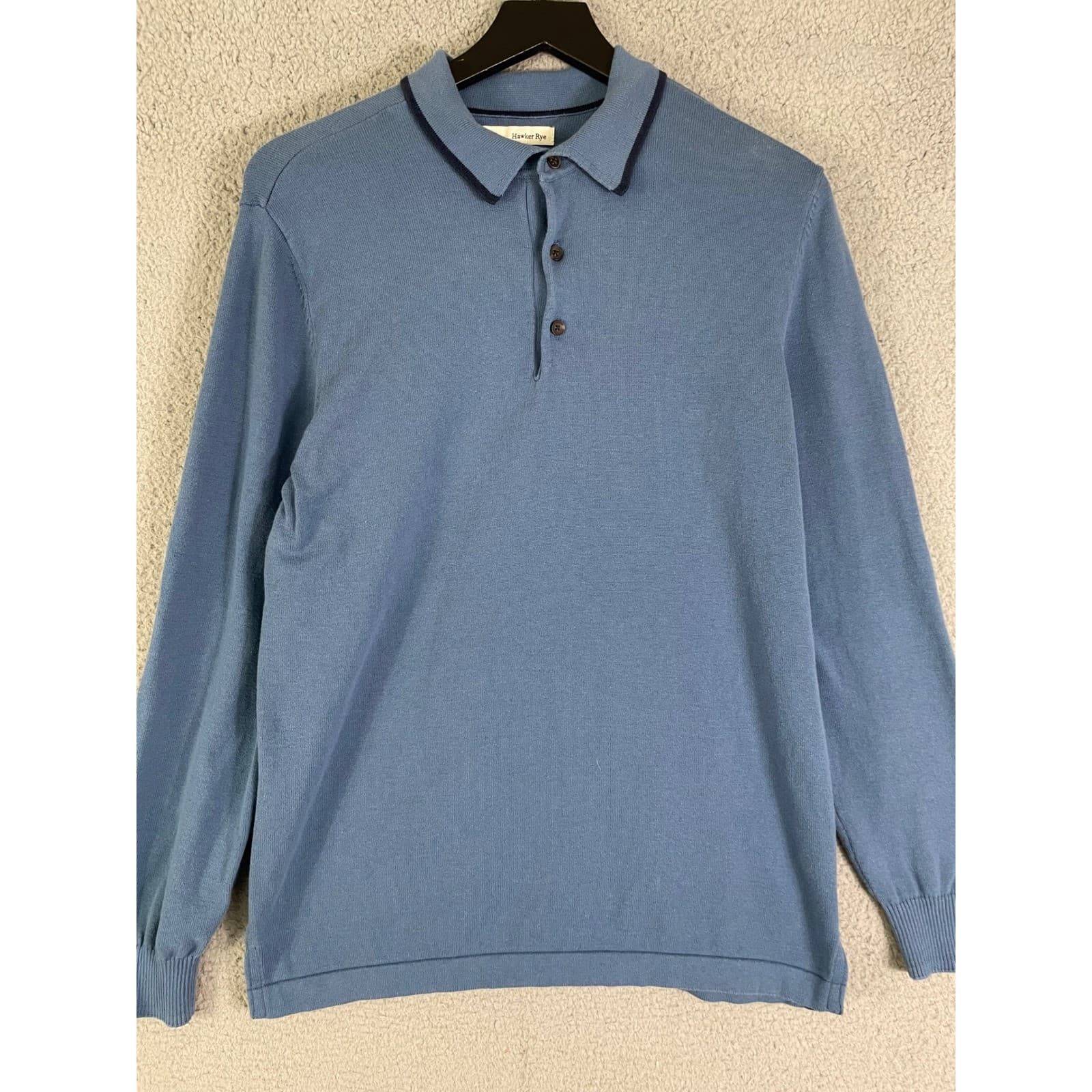 Hawker Rye Mens Medium Blue Long Sleeve Polo Shirt Cotton Knit Casual Top M - Thumbnail 7