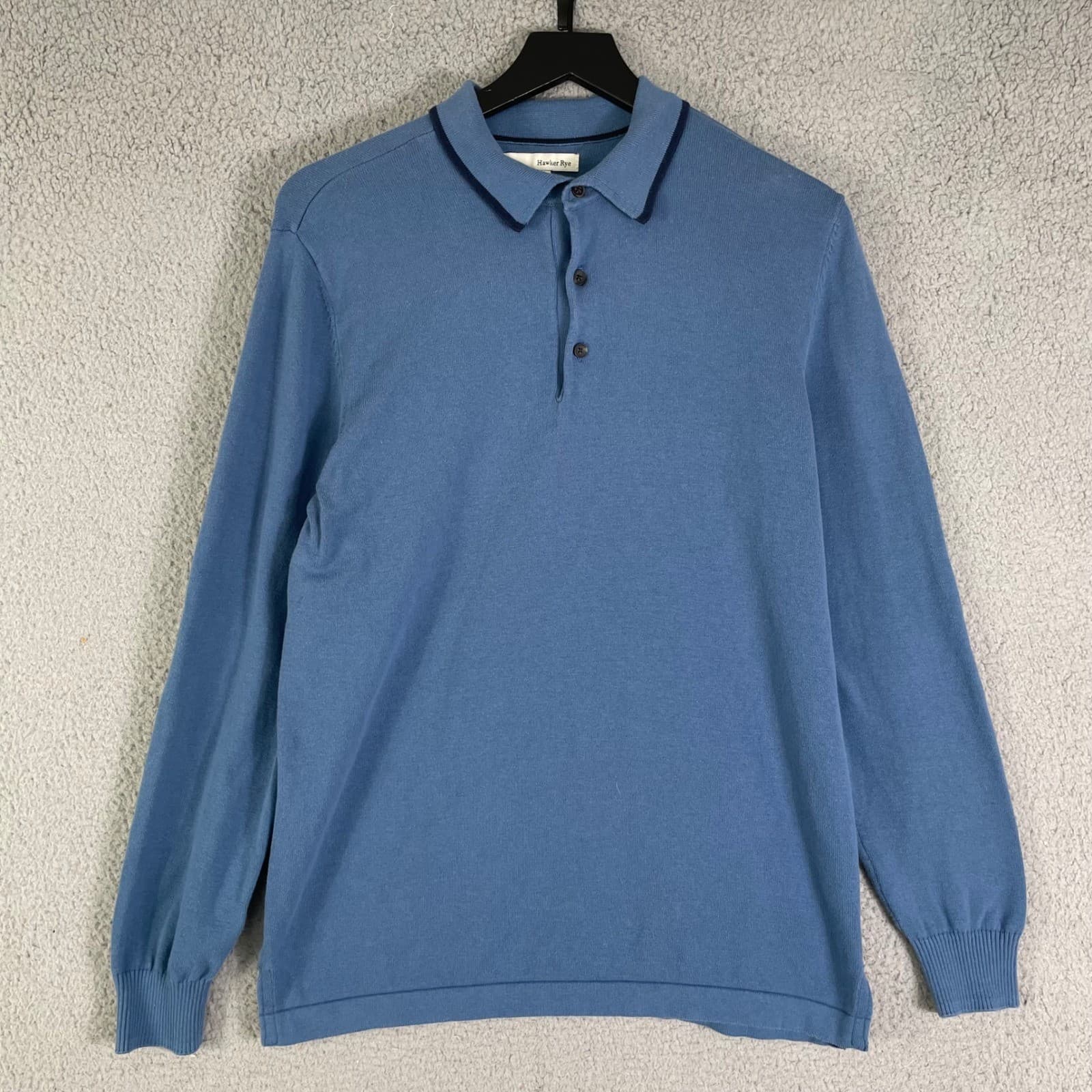 Hawker Rye Mens Medium Blue Long Sleeve Polo Shirt Cotton Knit Casual Top M - Thumbnail 5
