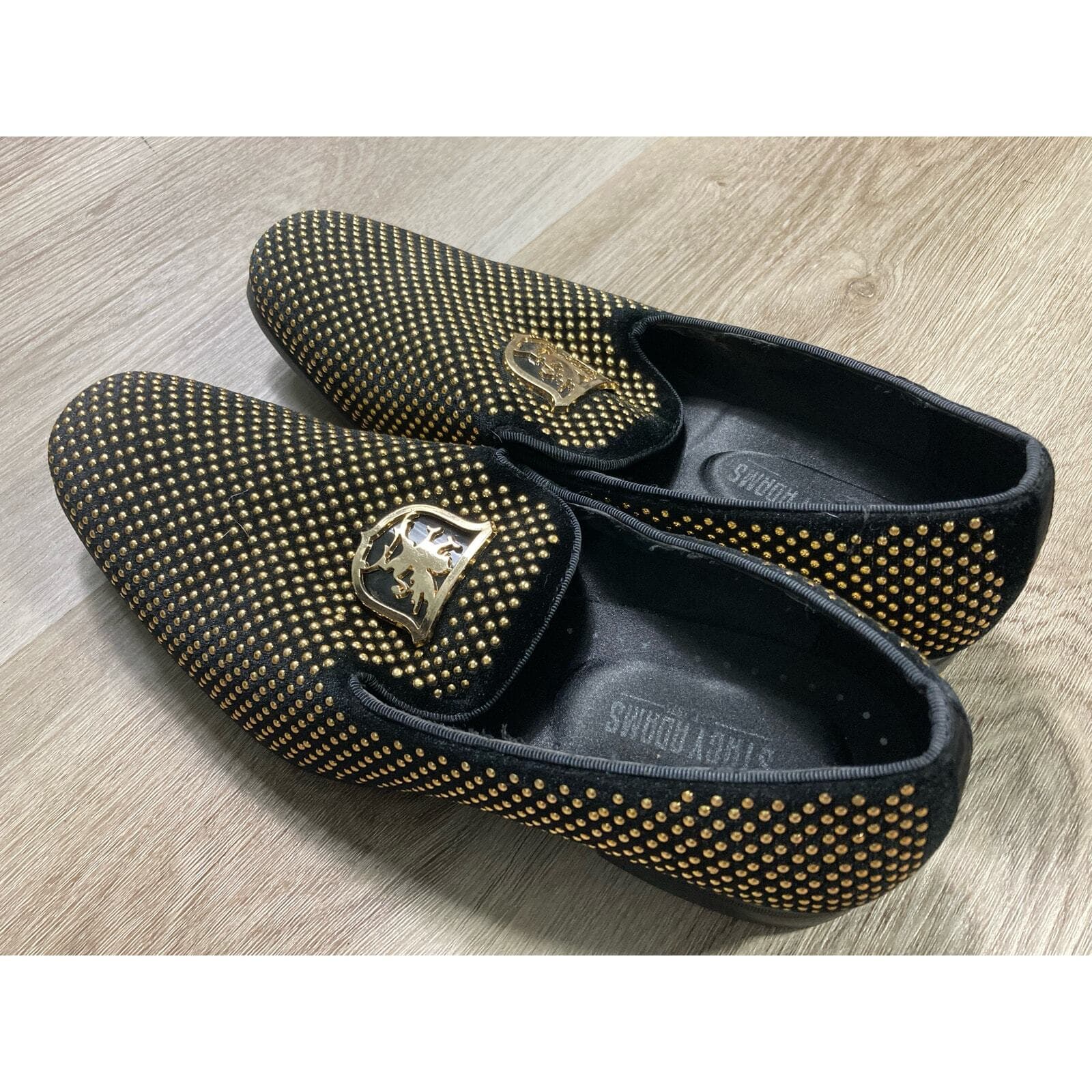 Stacy Adams Mens Swagger Studded Slip On Loafers Black Gold Dress Shoes Size 8.5 - Thumbnail 8