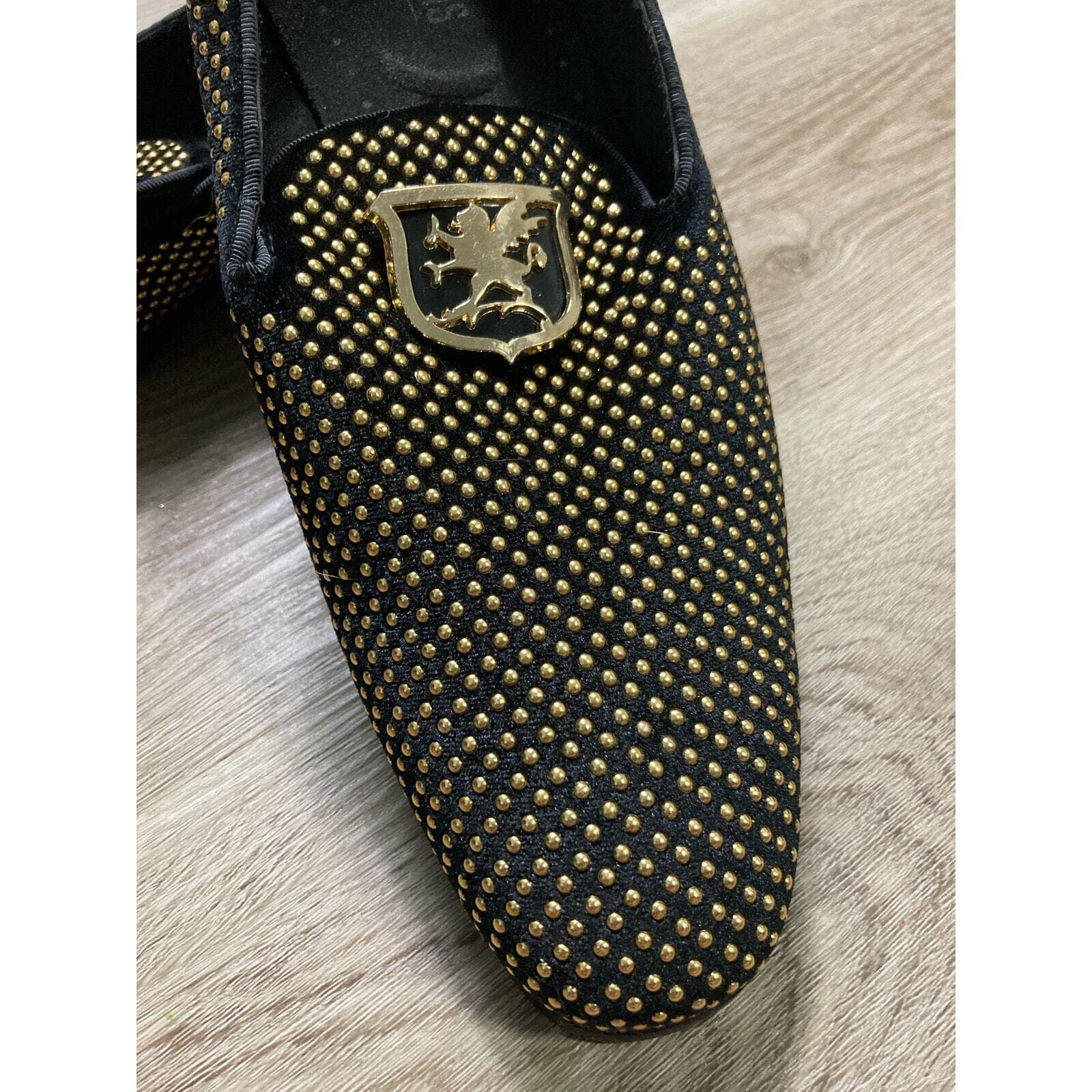 Stacy Adams Mens Swagger Studded Slip On Loafers Black Gold Dress Shoes Size 8.5 - Thumbnail 6