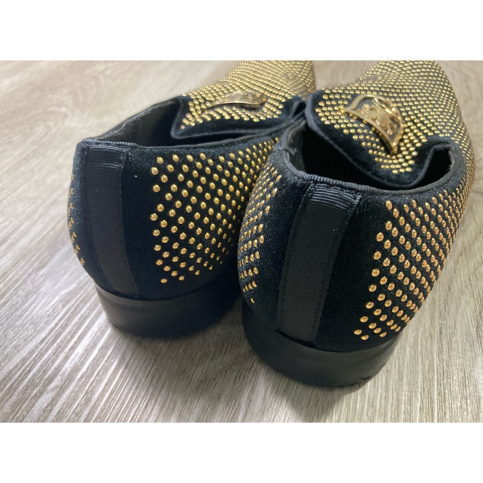 Stacy Adams Mens Swagger Studded Slip On Loafers Black Gold Dress Shoes Size 8.5 - Thumbnail 10