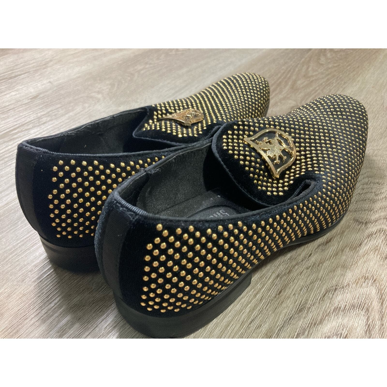 Stacy Adams Mens Swagger Studded Slip On Loafers Black Gold Dress Shoes Size 8.5 - Thumbnail 9