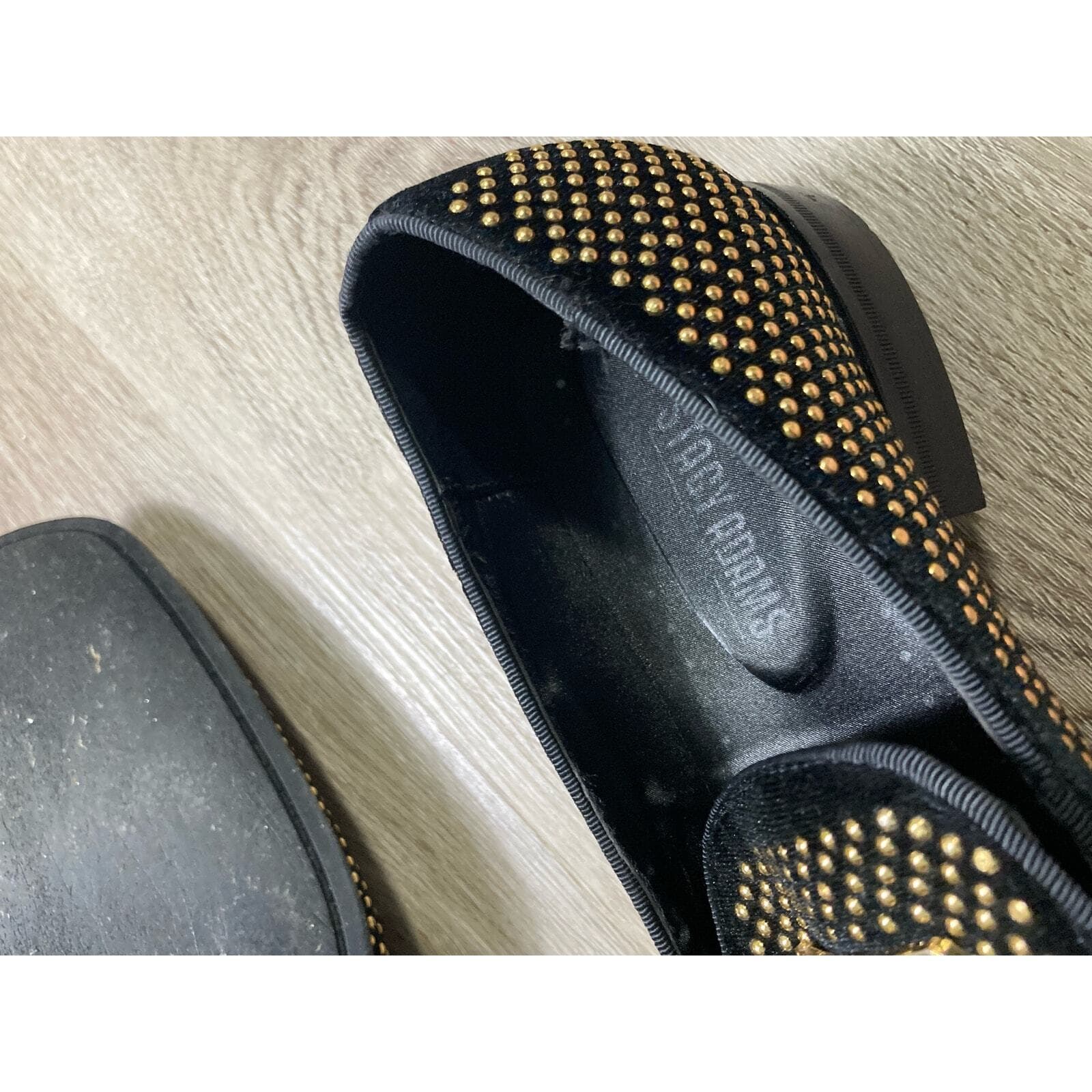 Stacy Adams Mens Swagger Studded Slip On Loafers Black Gold Dress Shoes Size 8.5 - Thumbnail 15
